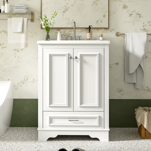 KZG 24 in. modern white bathroom vanity with ceramic sink and soft-closing doors — image 2