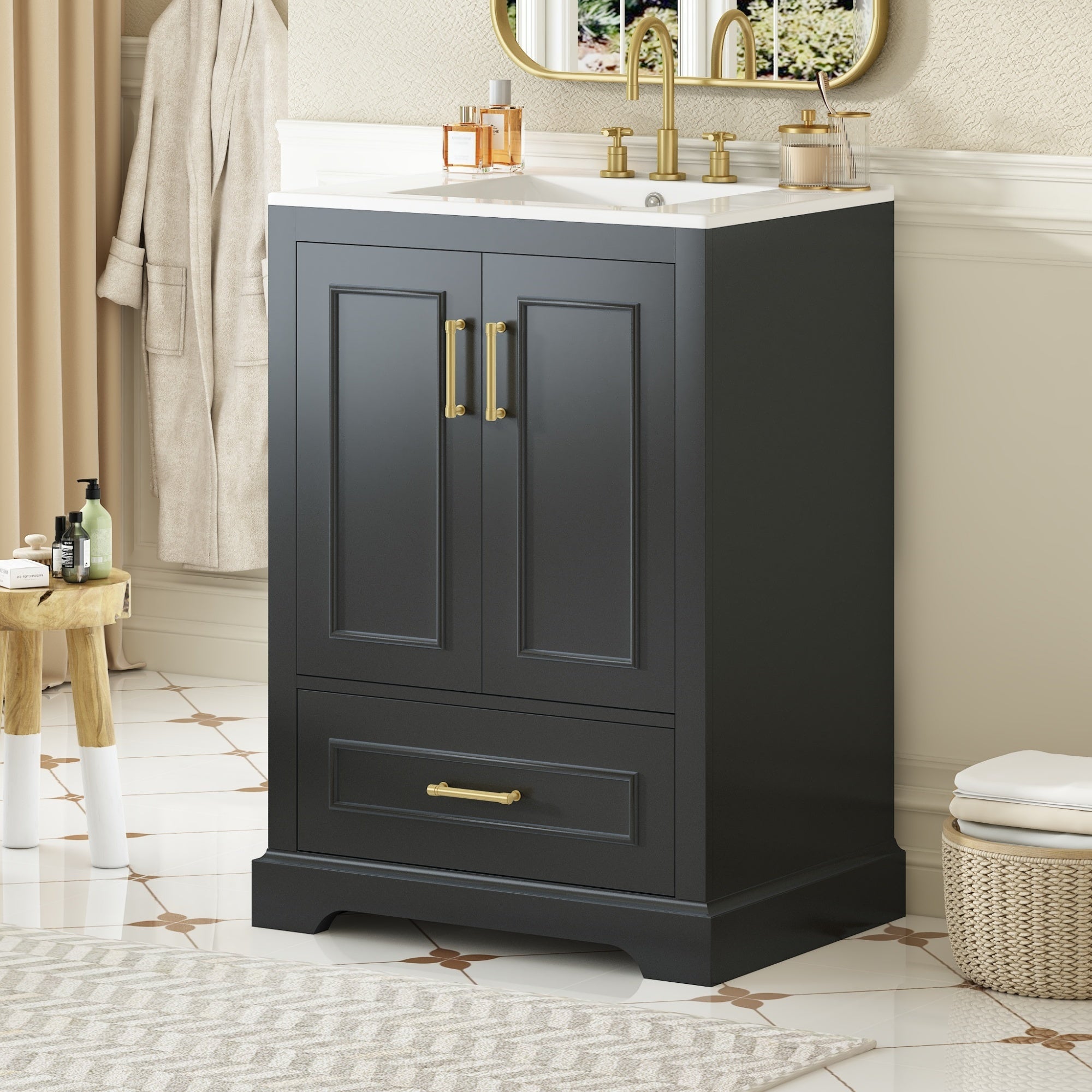 KZG 24-inch modern black bathroom vanity with ceramic sink and soft-close doors — image 5