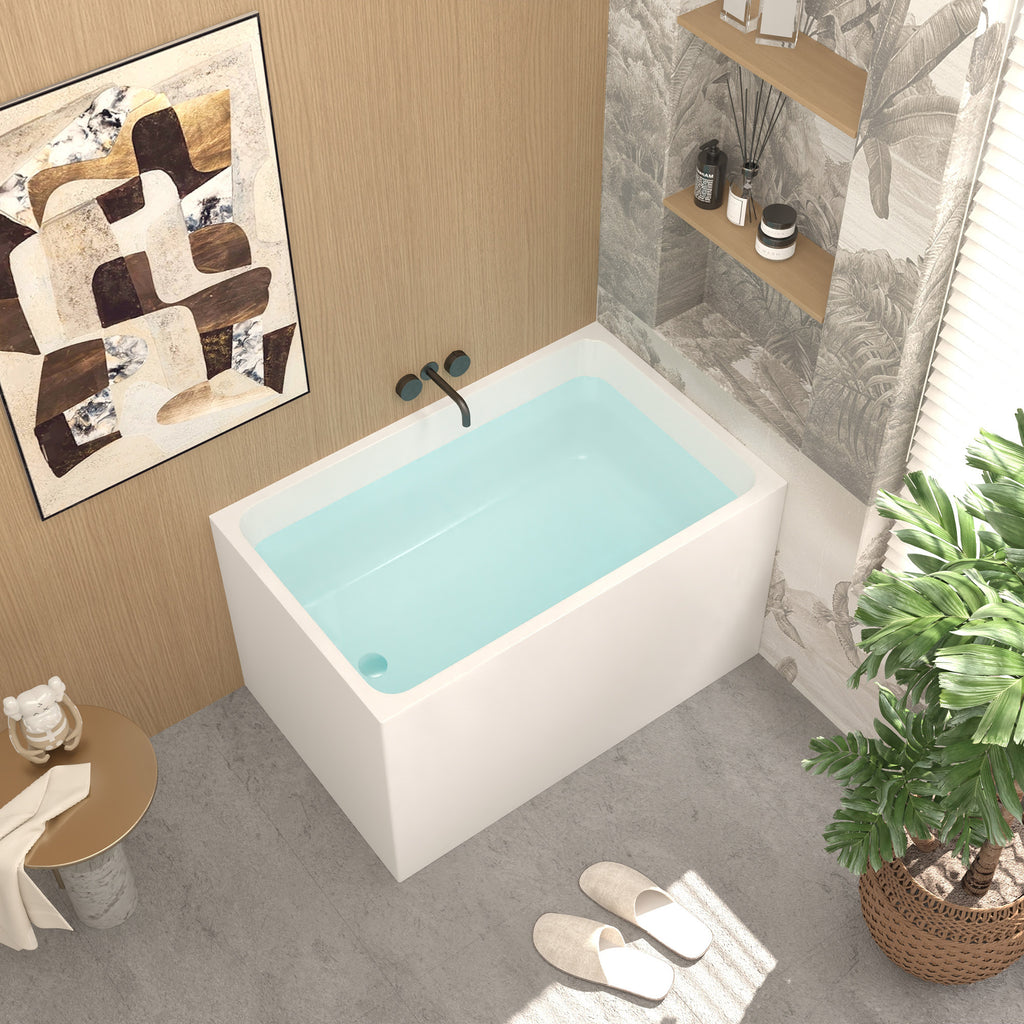 KZG 43 in. gloss white acrylic freestanding soaking bathtub with chrome drain — image 7