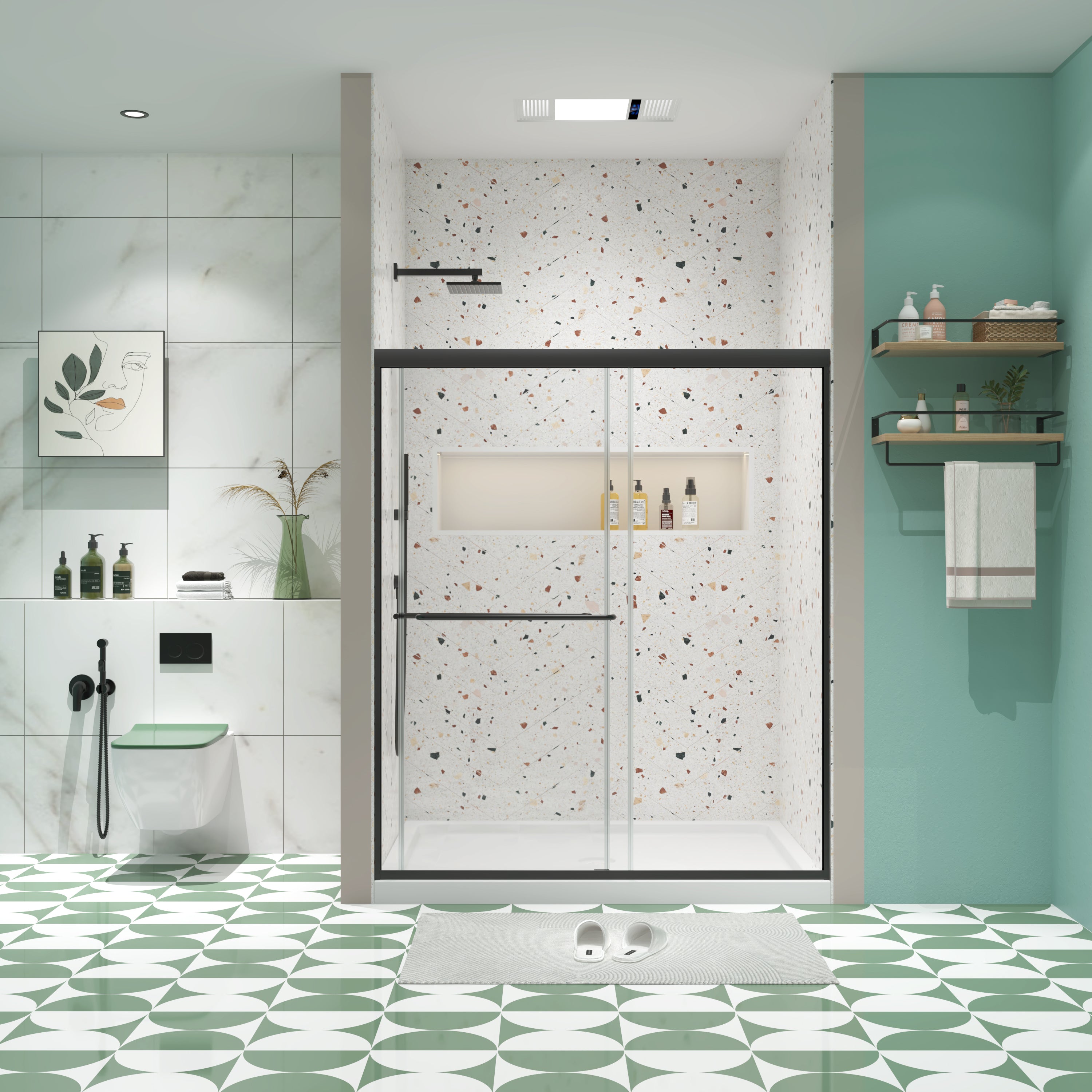 Matte black bypass sliding shower door with tempered glass — image 2