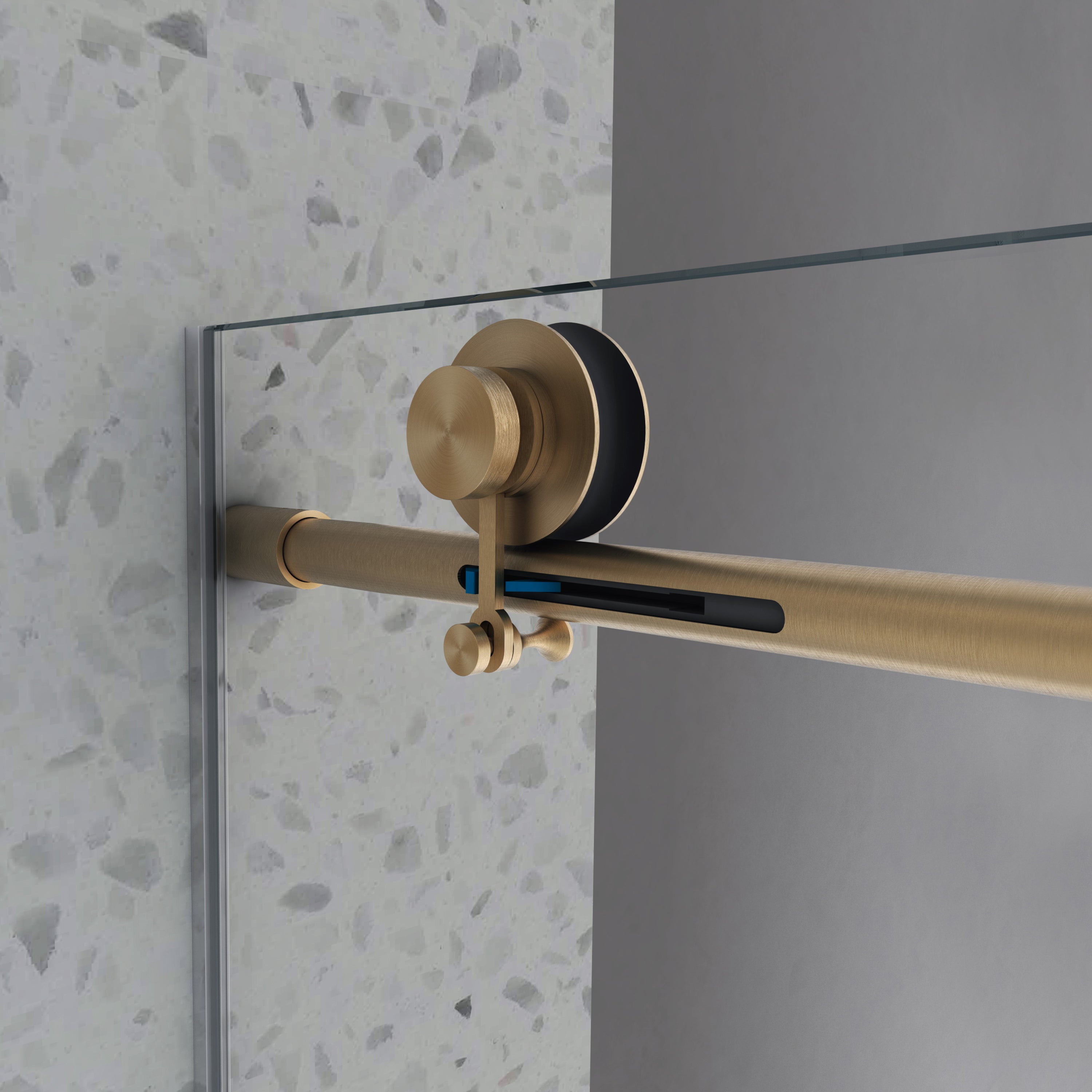 Brushed gold frameless sliding shower door with soft-close hardware — image 4