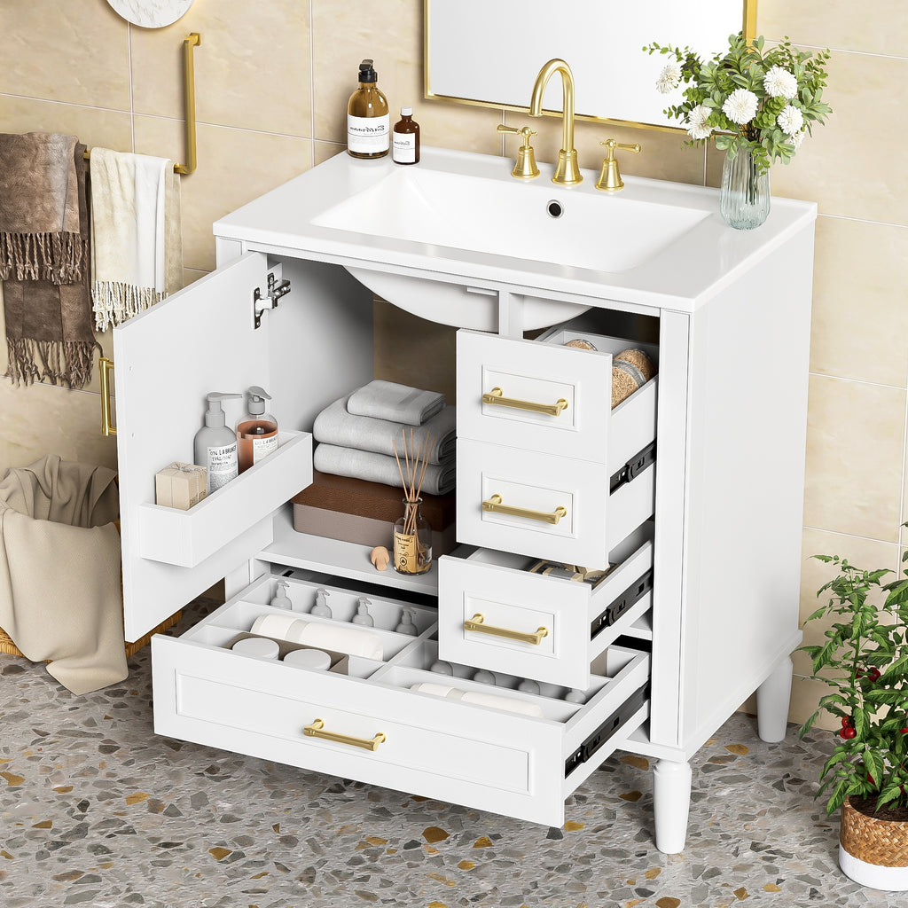 KZG 30-inch modern white bathroom vanity with ceramic sink and soft-close door — image 4