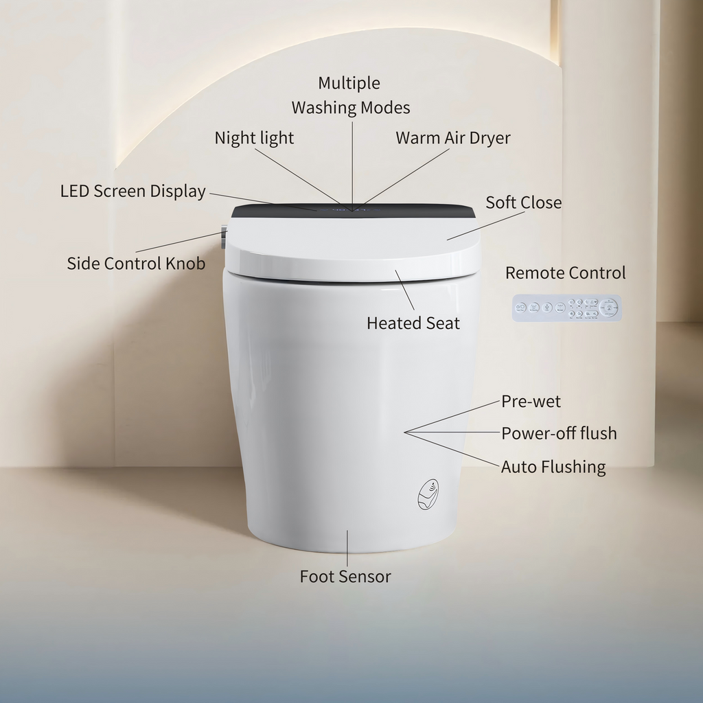 KZG tankless smart toilet with built-in bidet, heated seat, and remote control in white ceramic — image 4