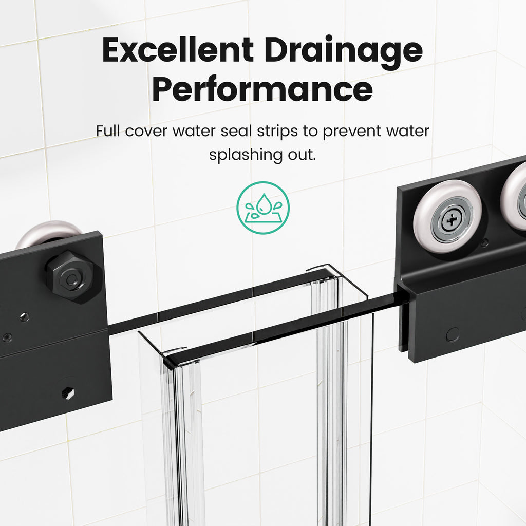 Matte black semi-frameless double sliding shower door with tempered glass — image 4