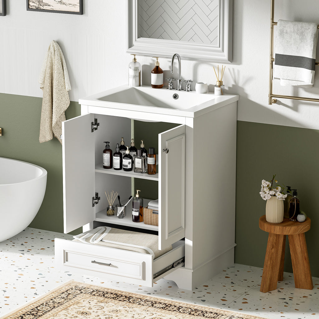 KZG 24 in. modern white bathroom vanity with ceramic sink and soft-closing doors — image 6