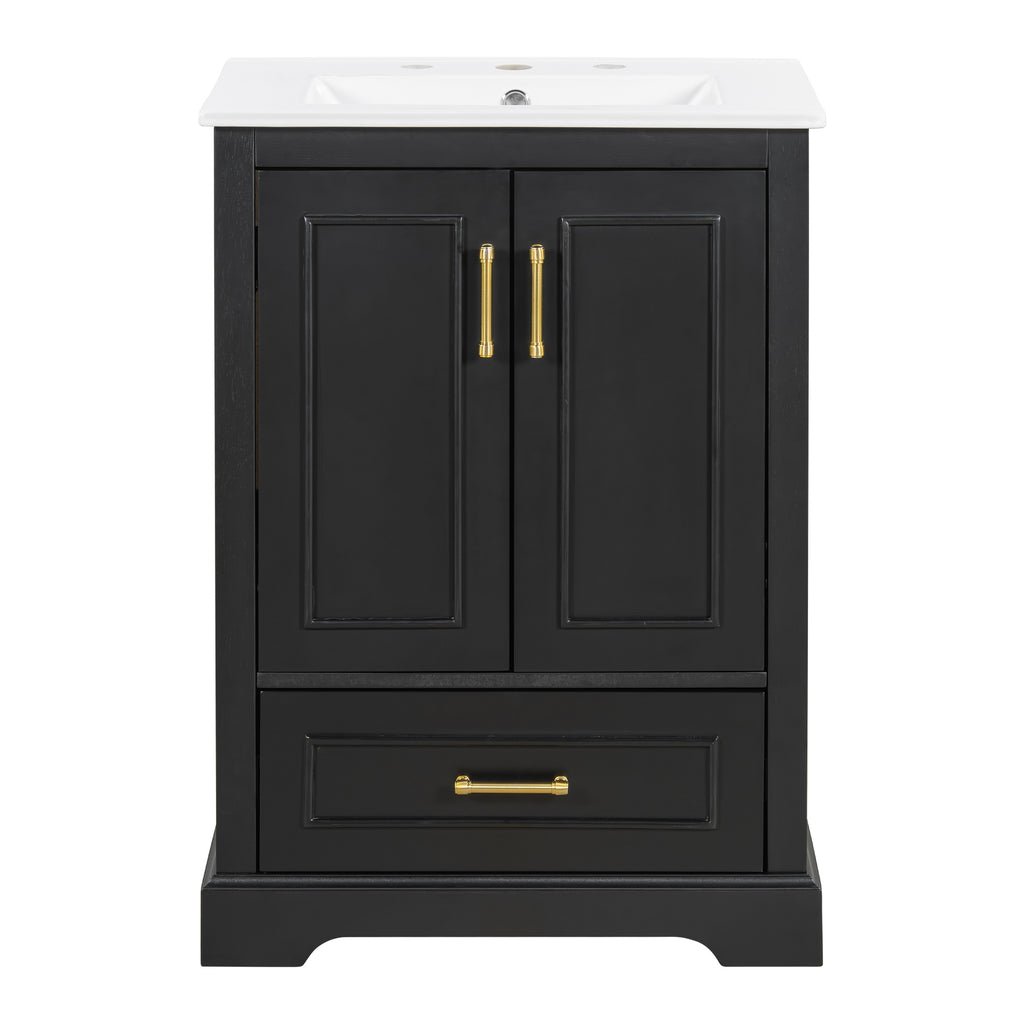 KZG 24-inch modern black bathroom vanity with ceramic sink and soft-close doors — image 1