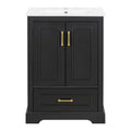 KZG 24-inch modern black bathroom vanity with ceramic sink and soft-close doors — image 1