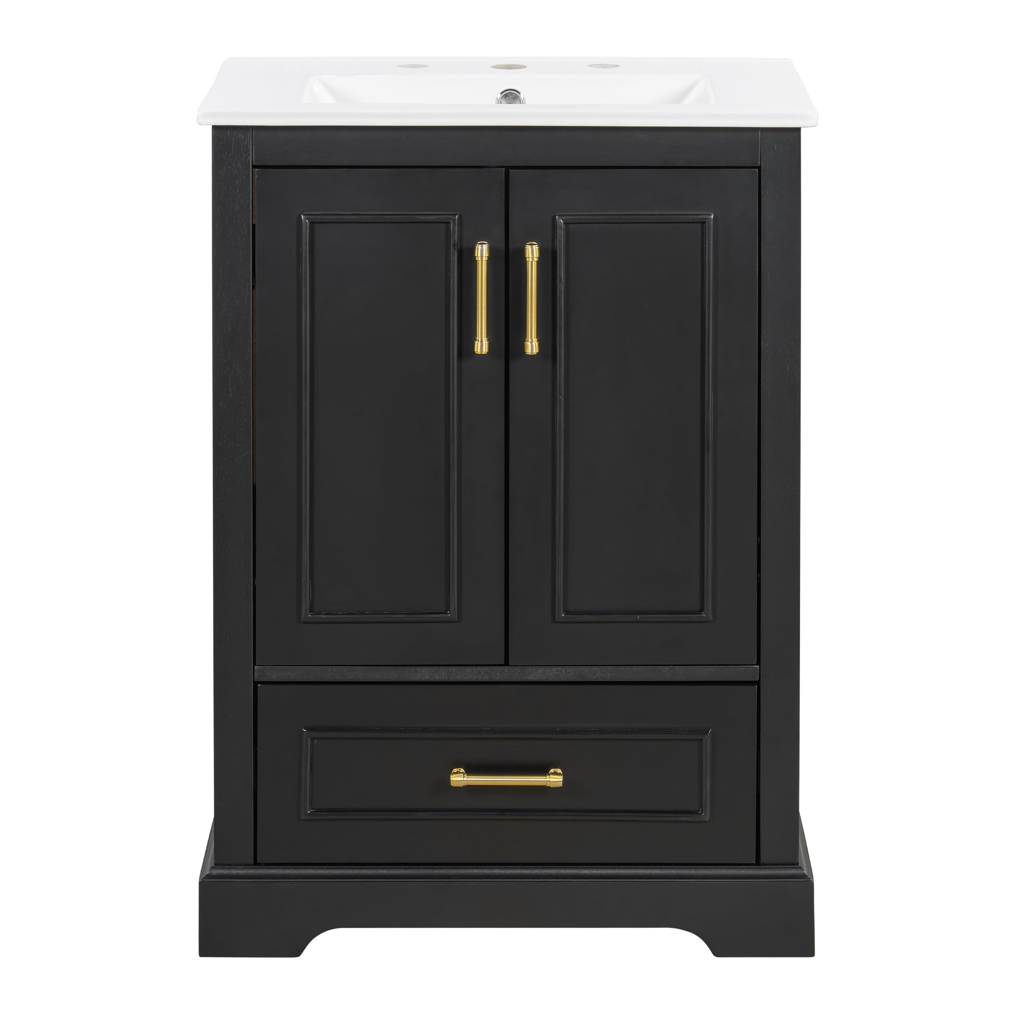 KZG 24-inch modern black bathroom vanity with ceramic sink and soft-close doors — image 1