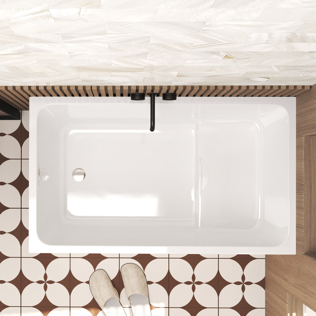 KZG 47-inch gloss white acrylic freestanding soaking tub with built-in seat and chrome fixtures — image 5
