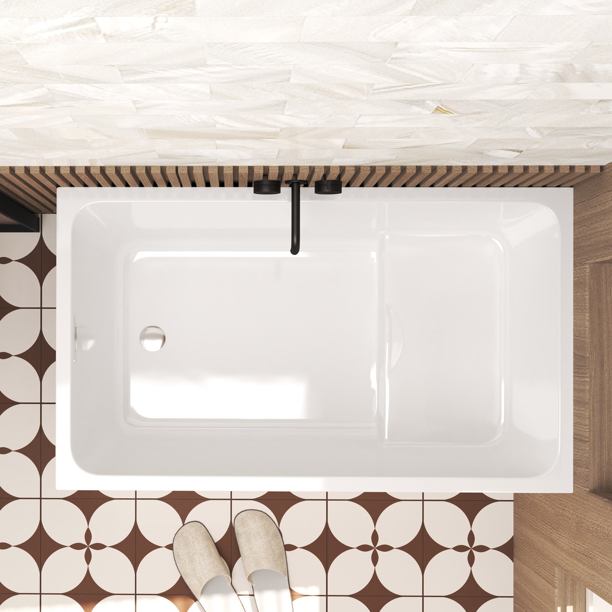 KZG 47-inch gloss white acrylic freestanding soaking tub with built-in seat and chrome fixtures — image 5