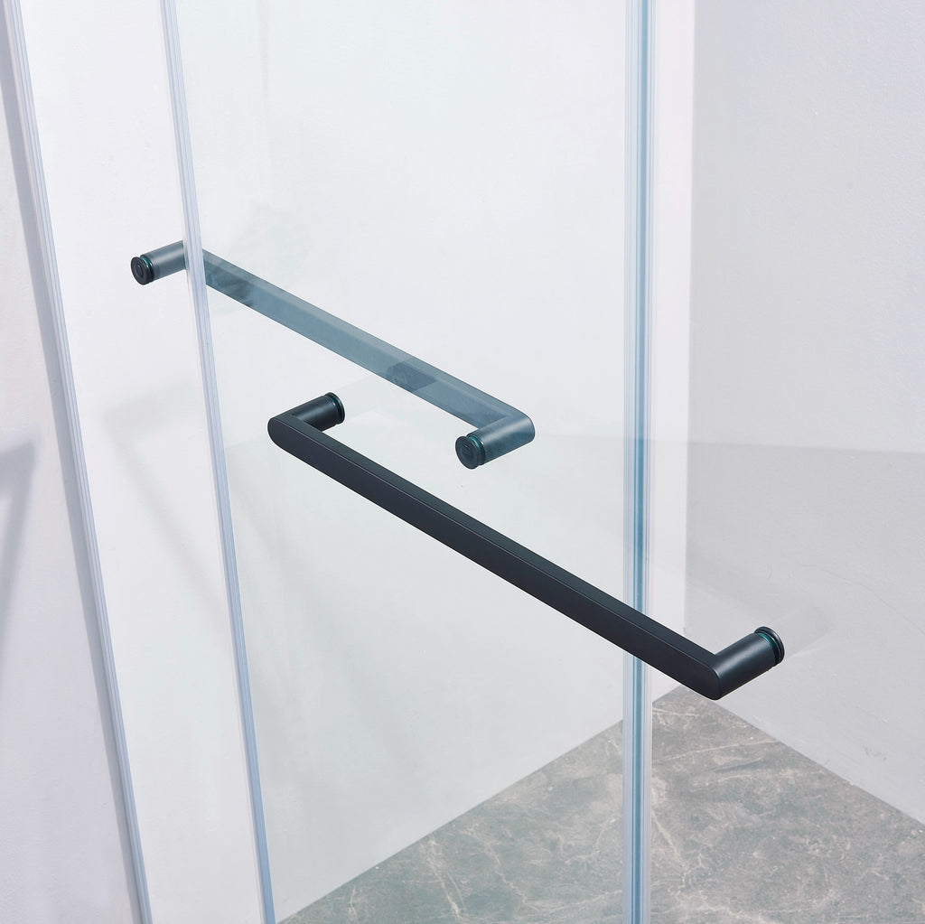 KZG 56-60 in. frameless double sliding tub shower door, matte black stainless steel with clear tempered glass — image 6