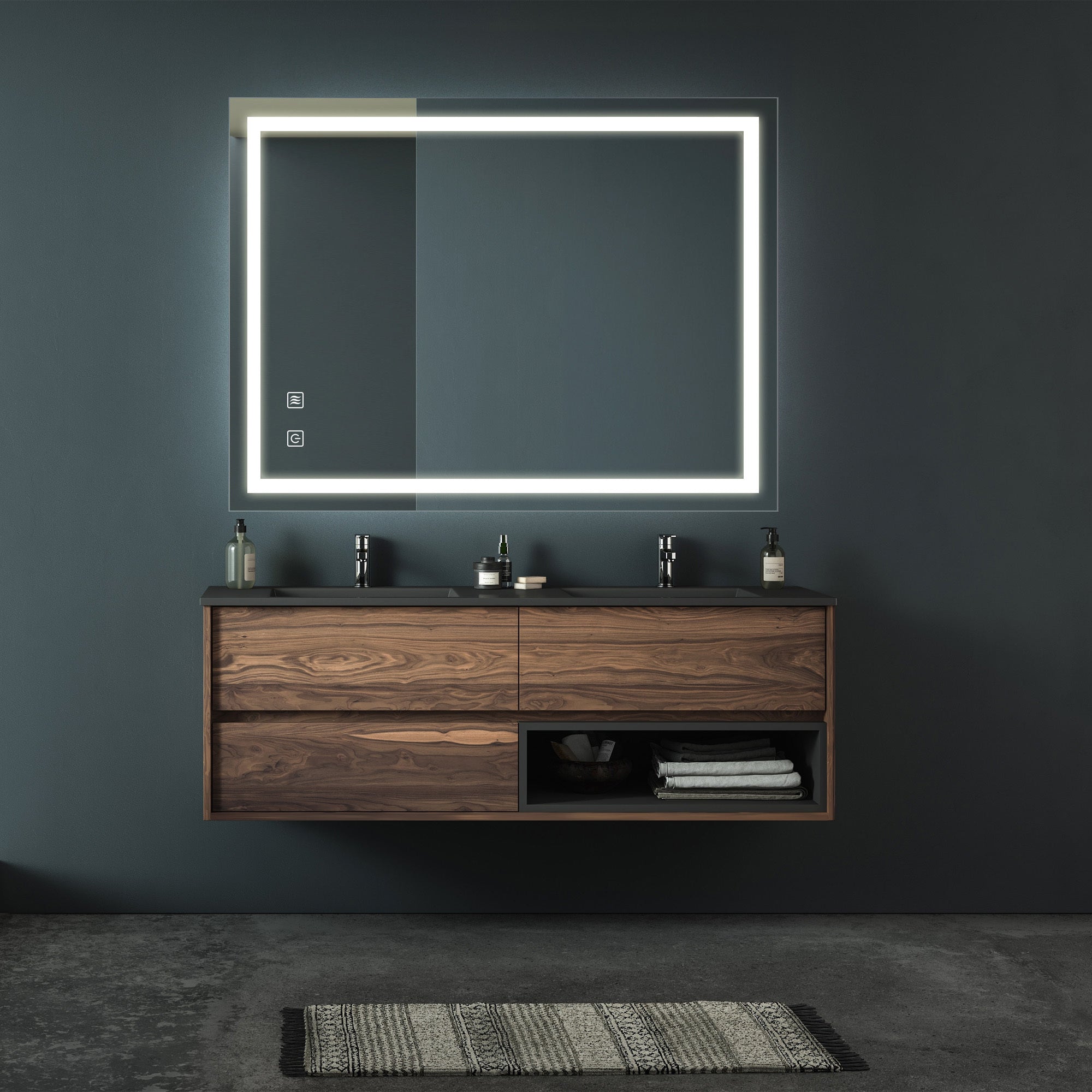 KZG 32 in. x 24 in. frameless LED bathroom mirror with anti-fog and dimmable front lighting in silver — image 5