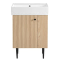 KZG modern wood bathroom vanity with ceramic sink and gold legs, right-side storage — image 1