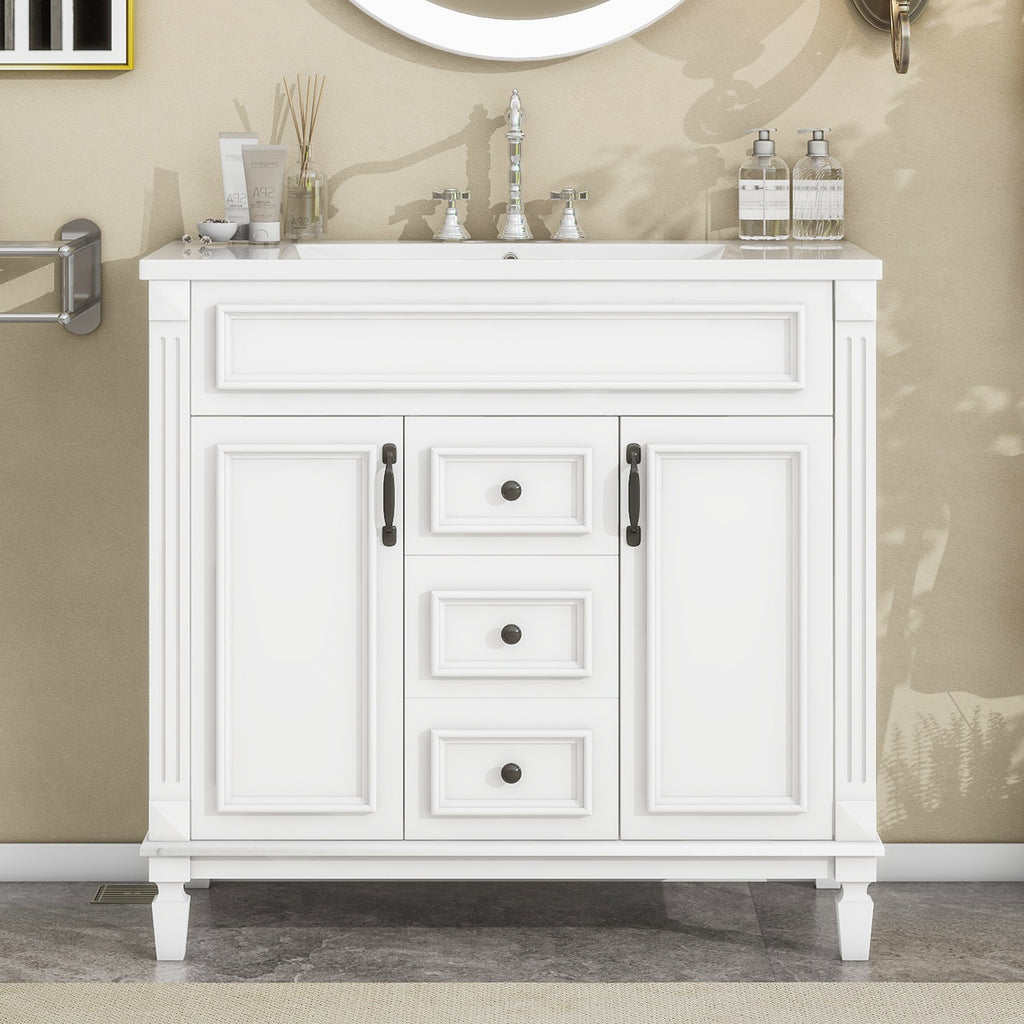 KZG 36-inch modern white bathroom vanity with ceramic sink basin and soft-close doors — image 5