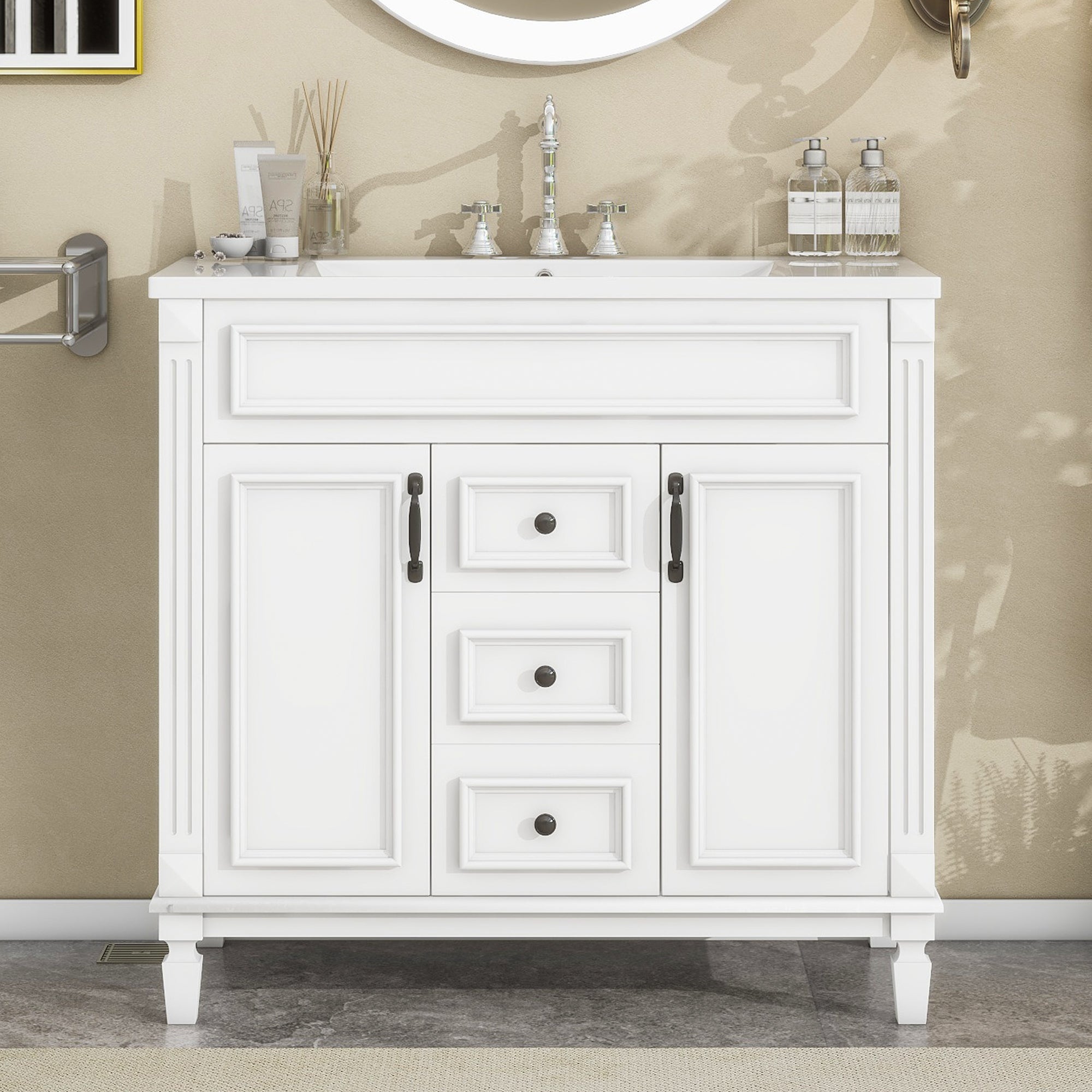 KZG 36-inch modern white bathroom vanity with ceramic sink basin and soft-close doors — image 5