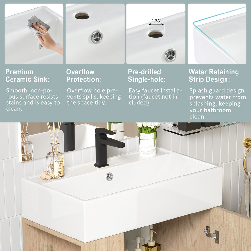 KZG modern wood bathroom vanity with ceramic sink and gold handles — image 7