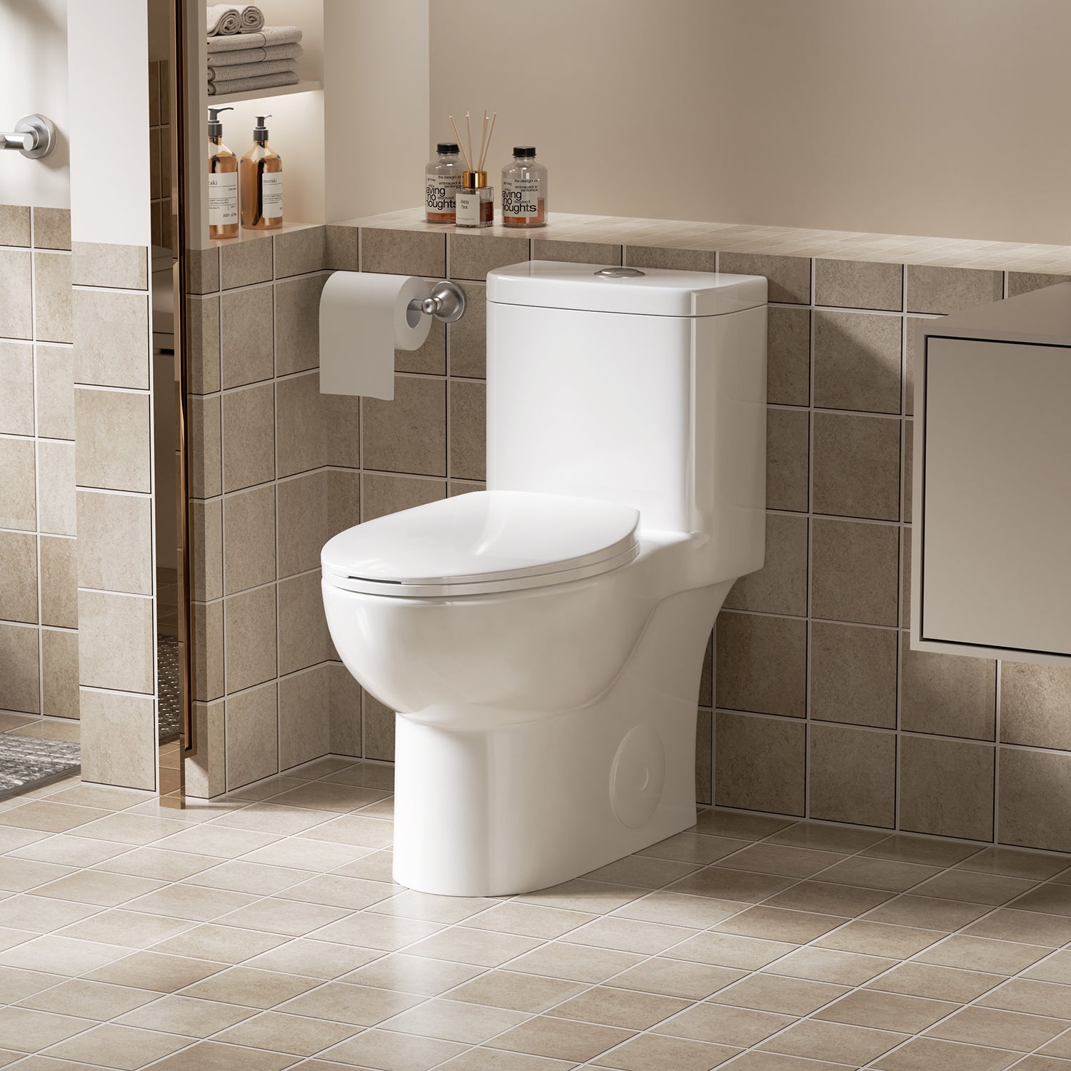 KZG Tornado Flush one-piece toilet in gloss white with ADA comfort height and dual flush — image 1