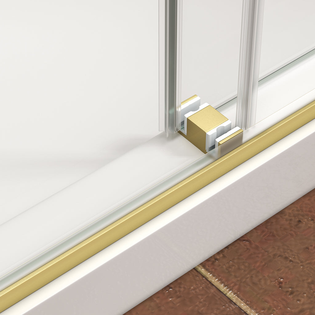 KZG brushed gold frameless bypass sliding shower door, 55–60 in. wide, 76 in. tall — image 5