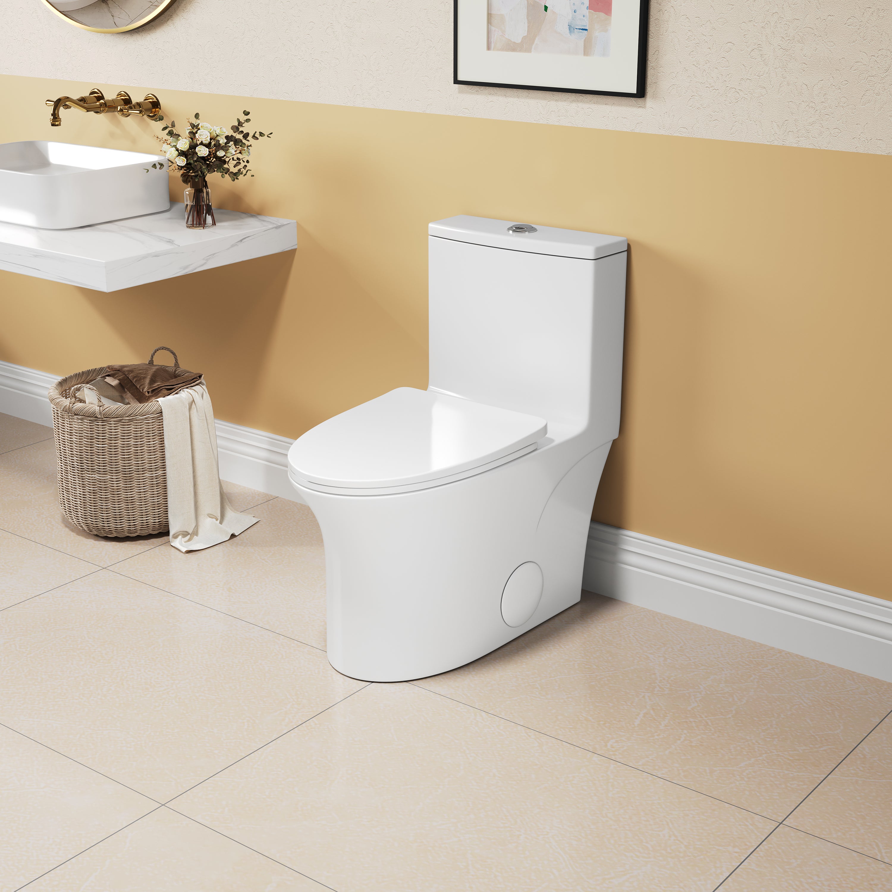 KZG elongated comfort height one-piece white ceramic toilet with soft close seat — image 4