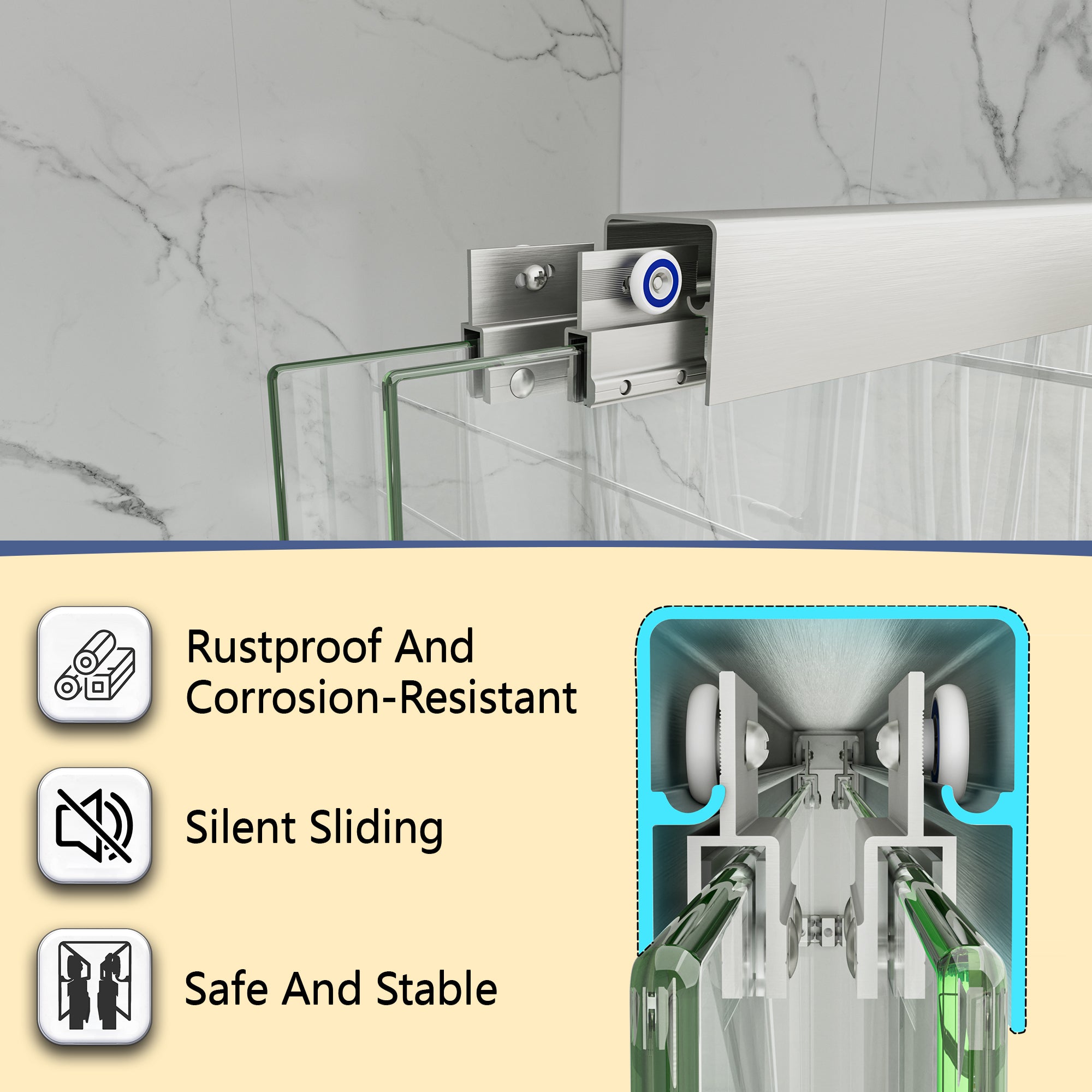 KZG 55–60 in. brushed nickel reversible double bypass sliding shower door with tempered glass — image 6