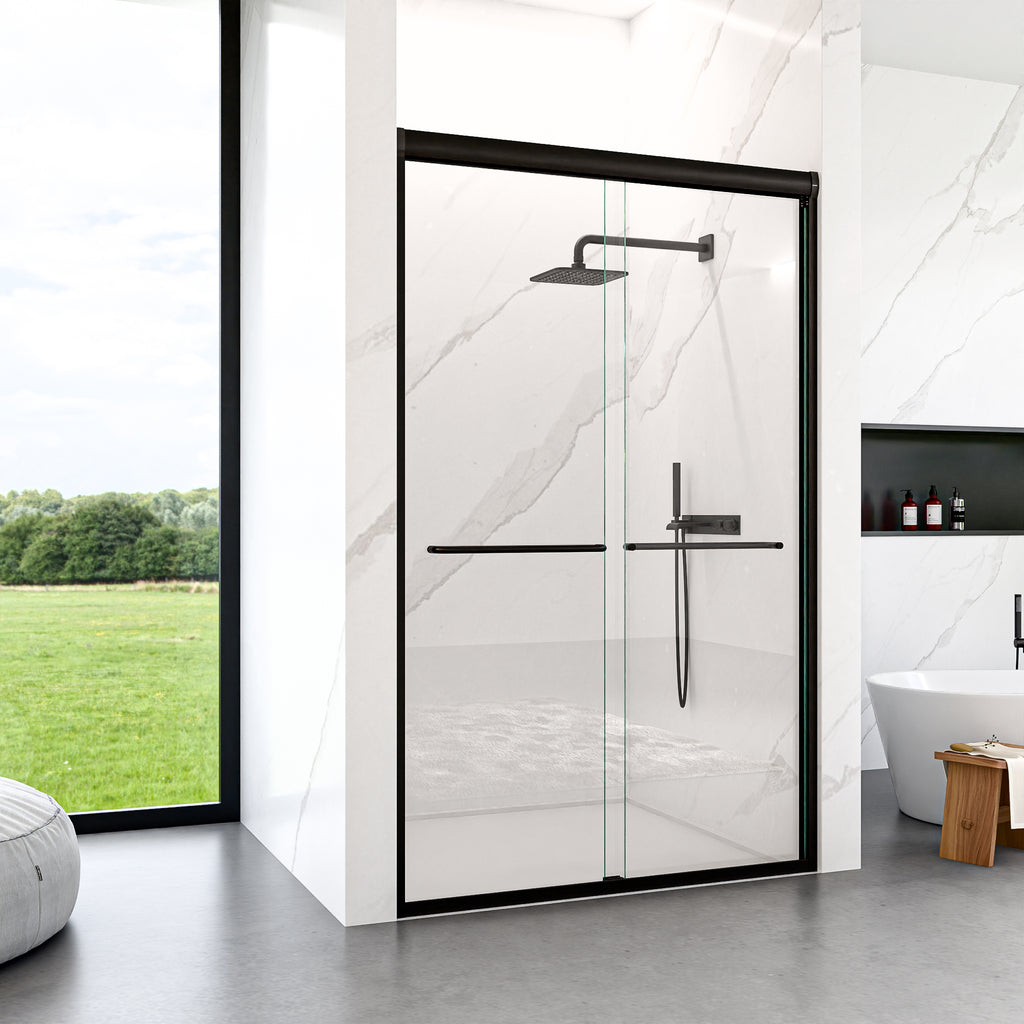 KZG matte black semi-frameless double sliding shower door with SGCC tempered glass, 44-48 in. width x 72 in. height — image 4