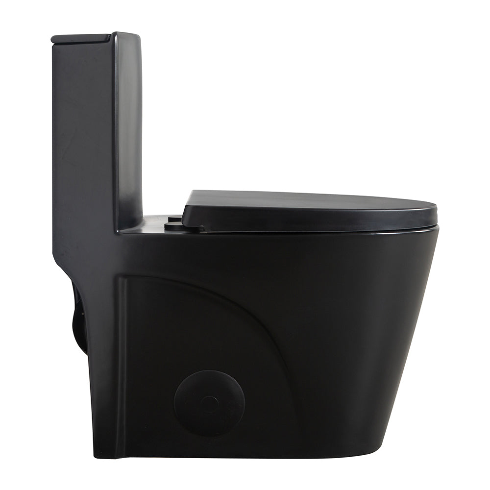 KZG one-piece elongated comfort height toilet in black ceramic with dual-flush and soft-closing seat — image 3