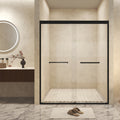 Matte black aluminum frame sliding shower door with tempered glass — image 2