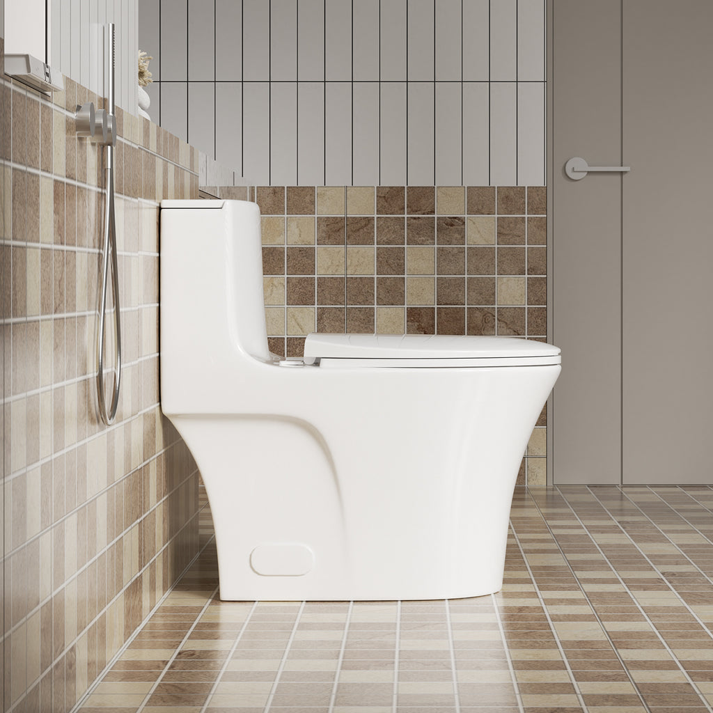 KZG glossy white one-piece toilet with dual flush and soft-close seat — image 5