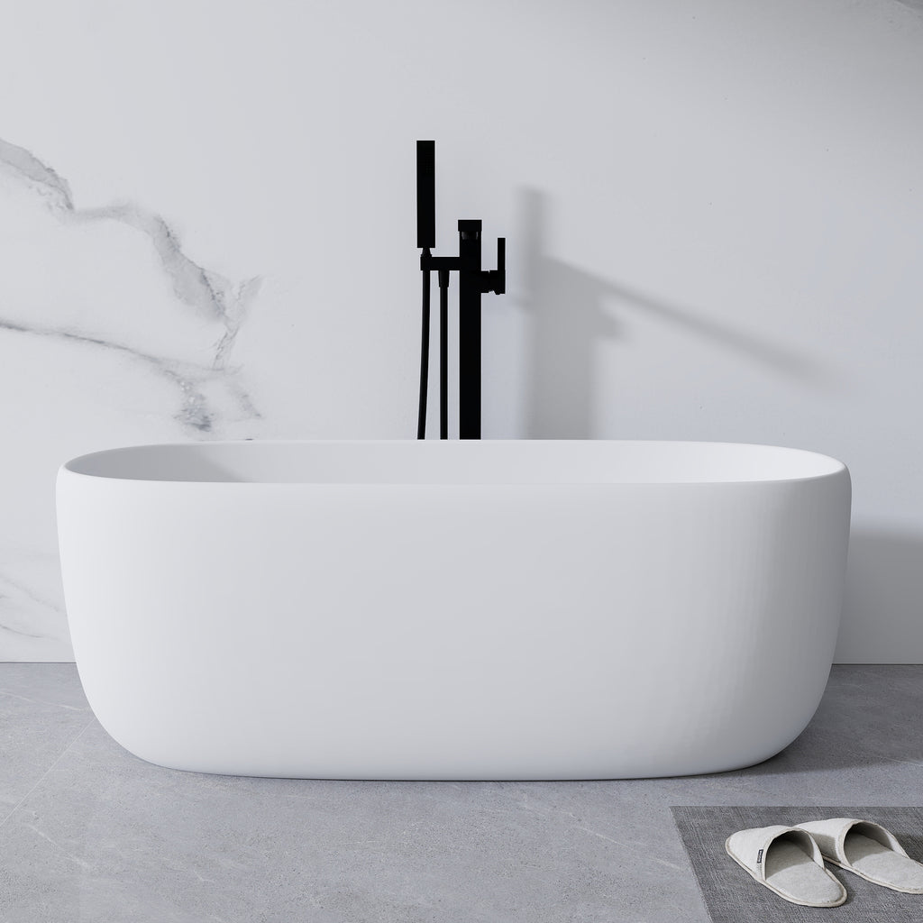 KZG 51 inch freestanding soaking bathtub in matte white solid surface — image 4