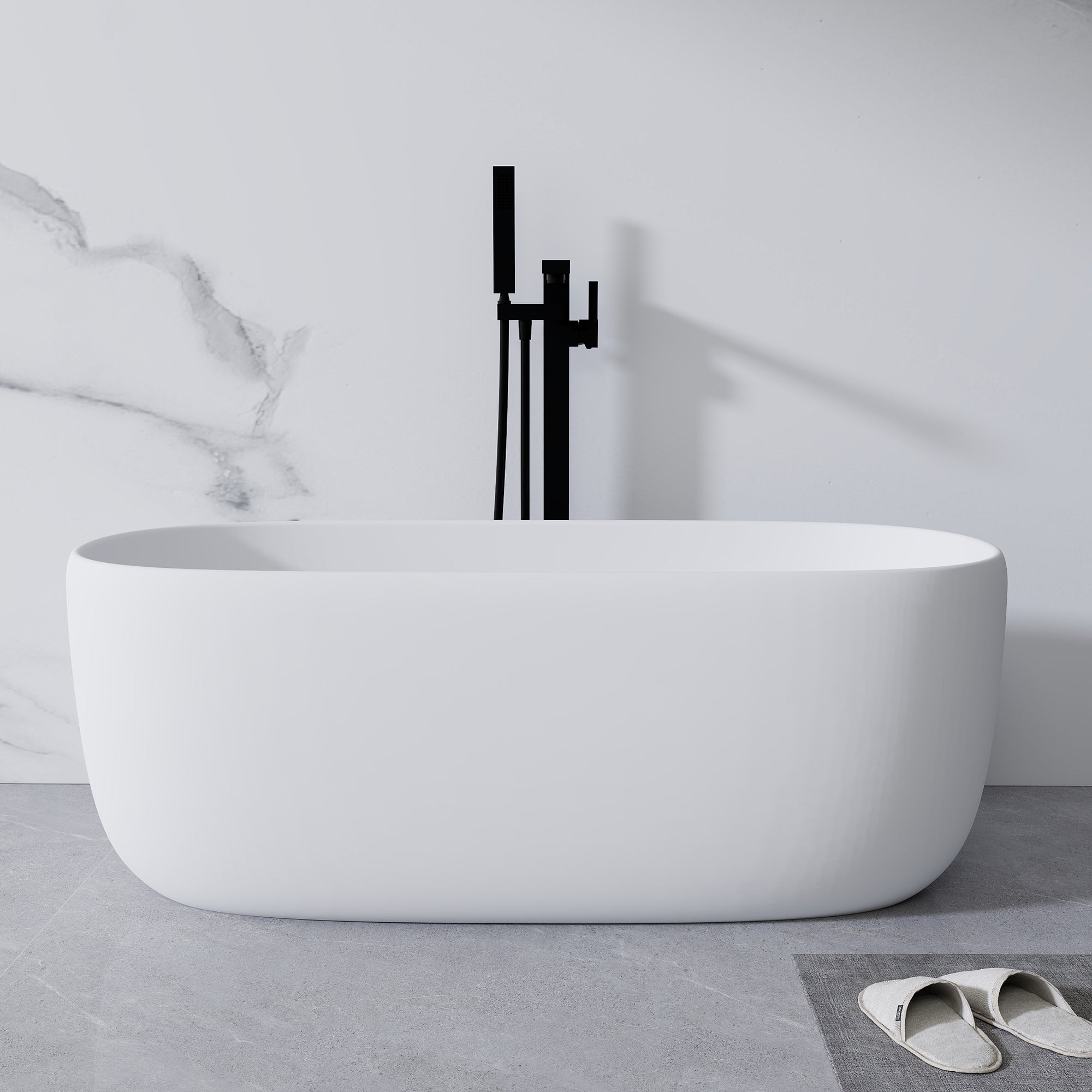 KZG 51 inch freestanding soaking bathtub in matte white solid surface — image 4