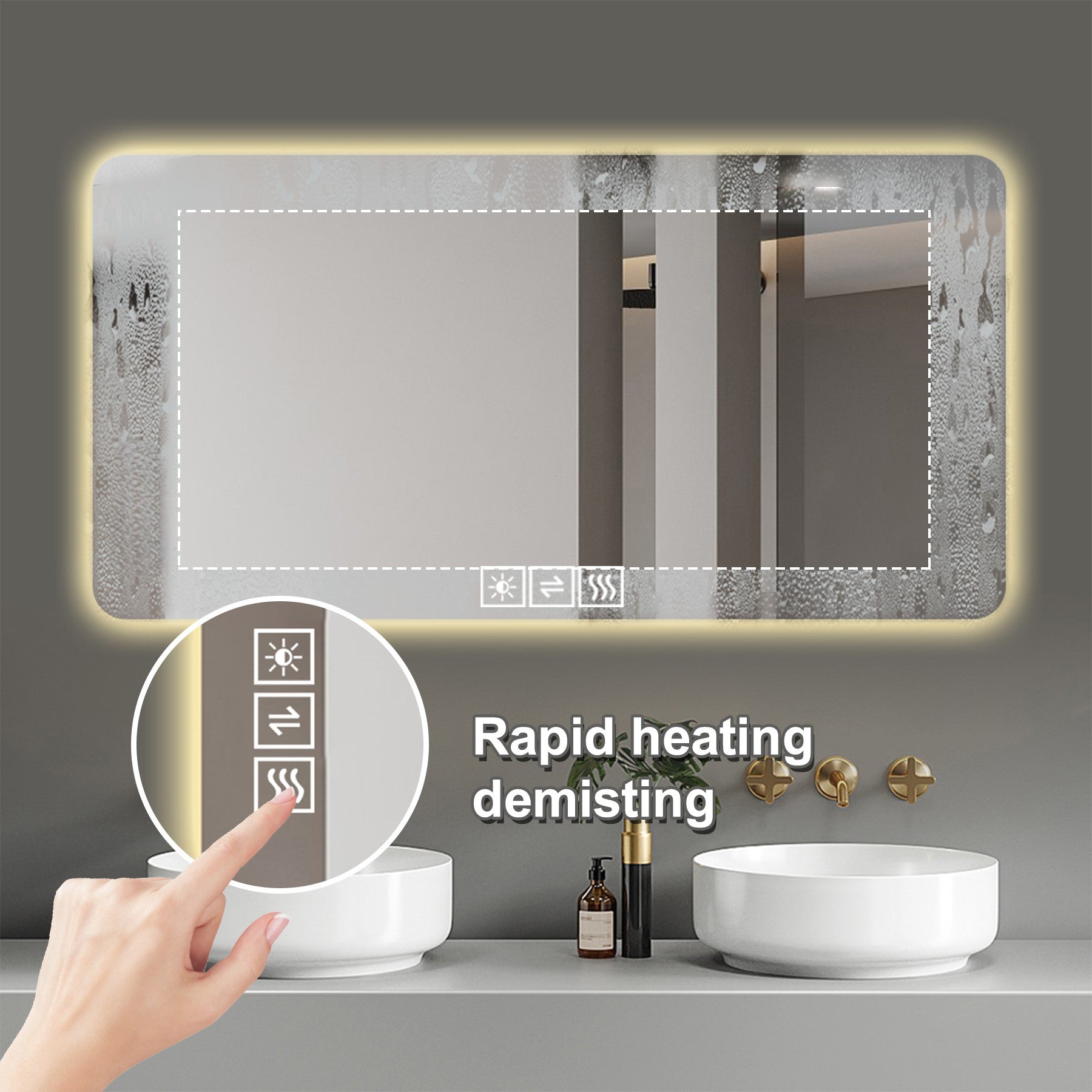 KZG 28x60 in. LED bathroom mirror with three-color dimmable backlight in silver — image 7