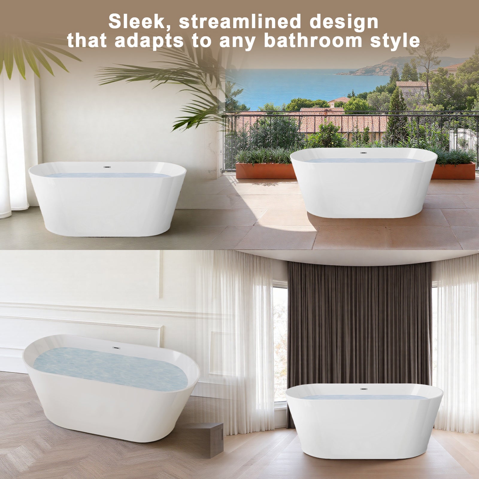 KZG 55 in. glossy white acrylic freestanding soaking tub with chrome drain — image 5