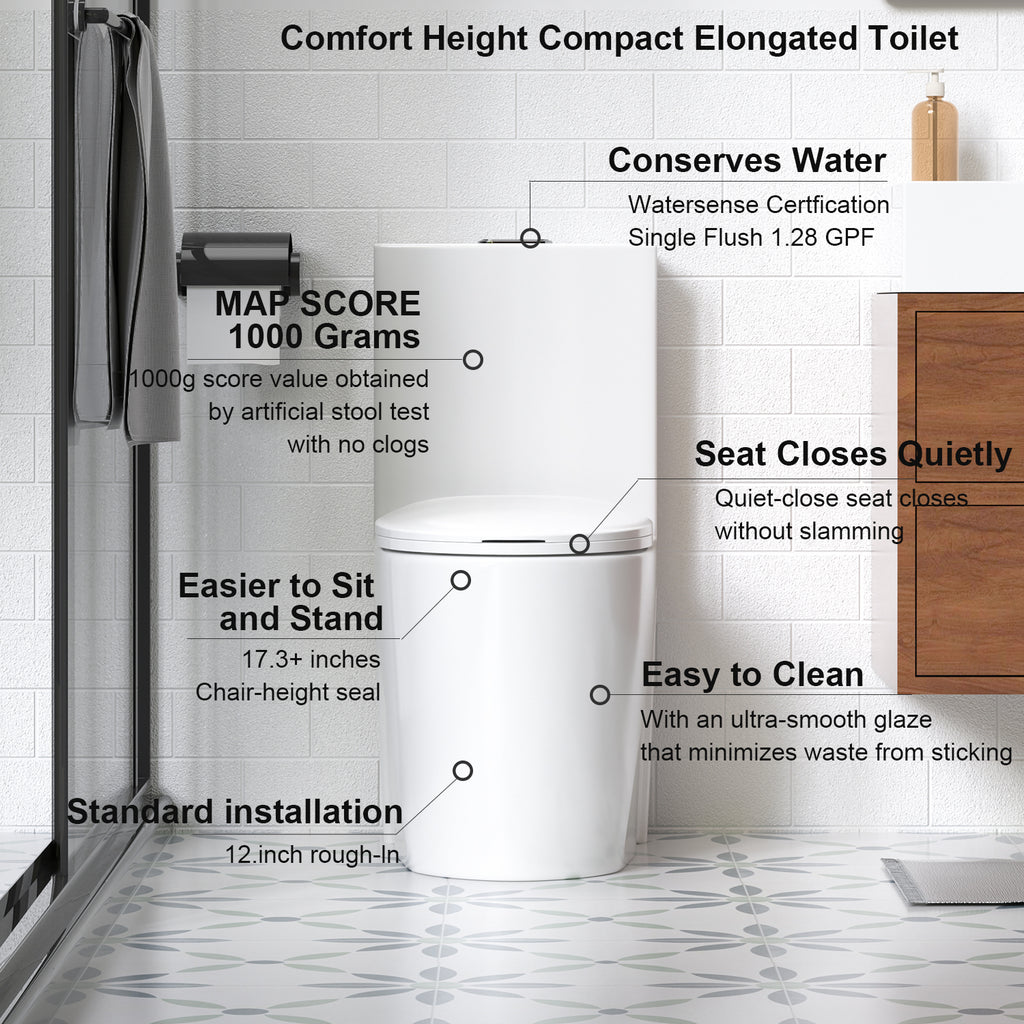 KZG Glossy White Tornado one-piece toilet with dual flush and soft-close seat in ADA height — image 7