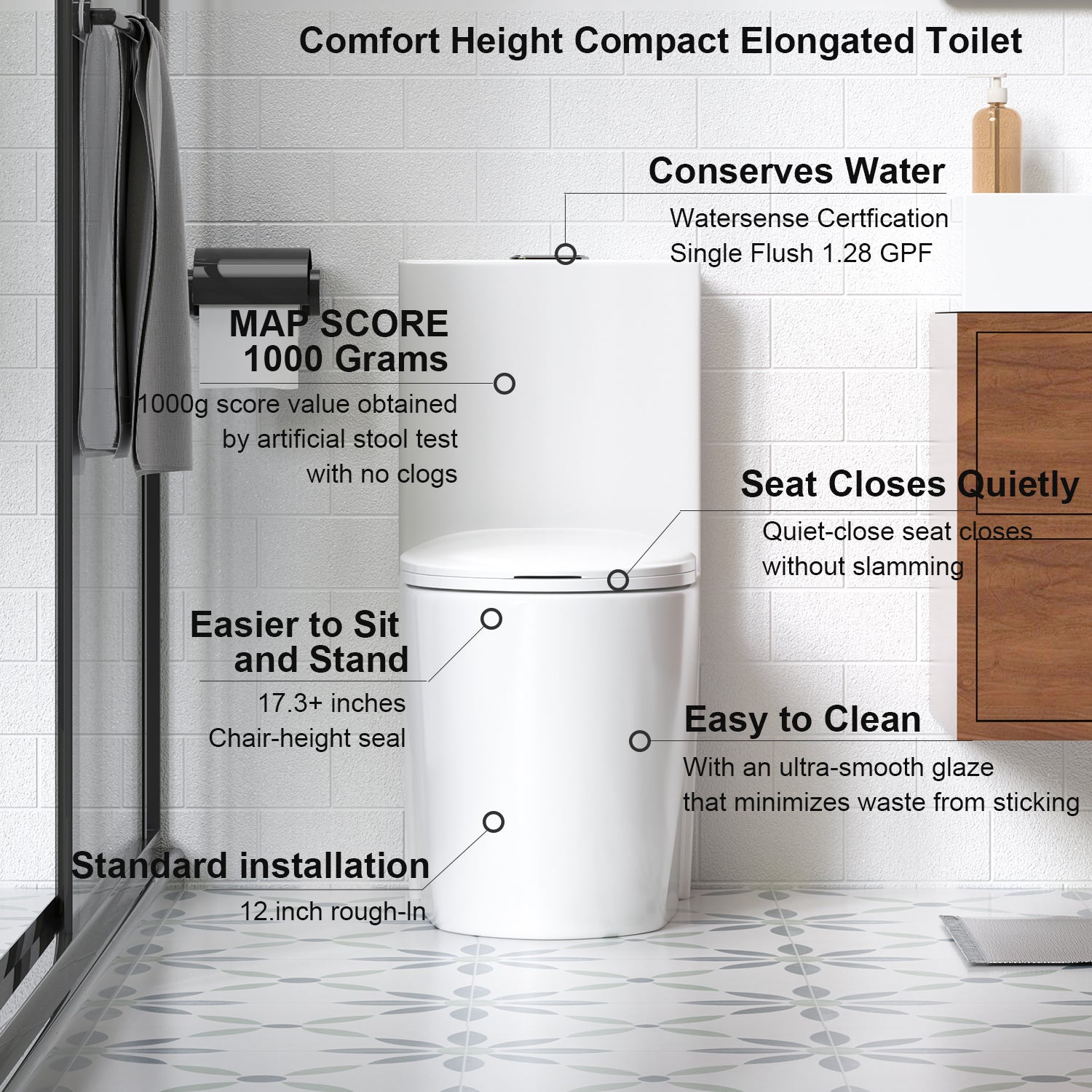 KZG Glossy White Tornado one-piece toilet with dual flush and soft-close seat in ADA height — image 7