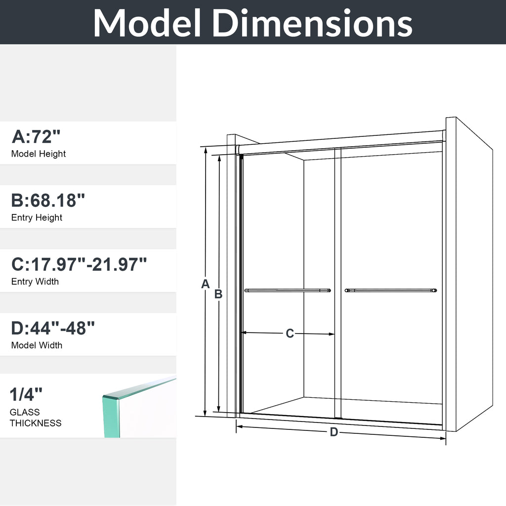 KZG chrome semi-frameless double sliding shower door with 6mm tempered glass, 44–48 in. width — image 3