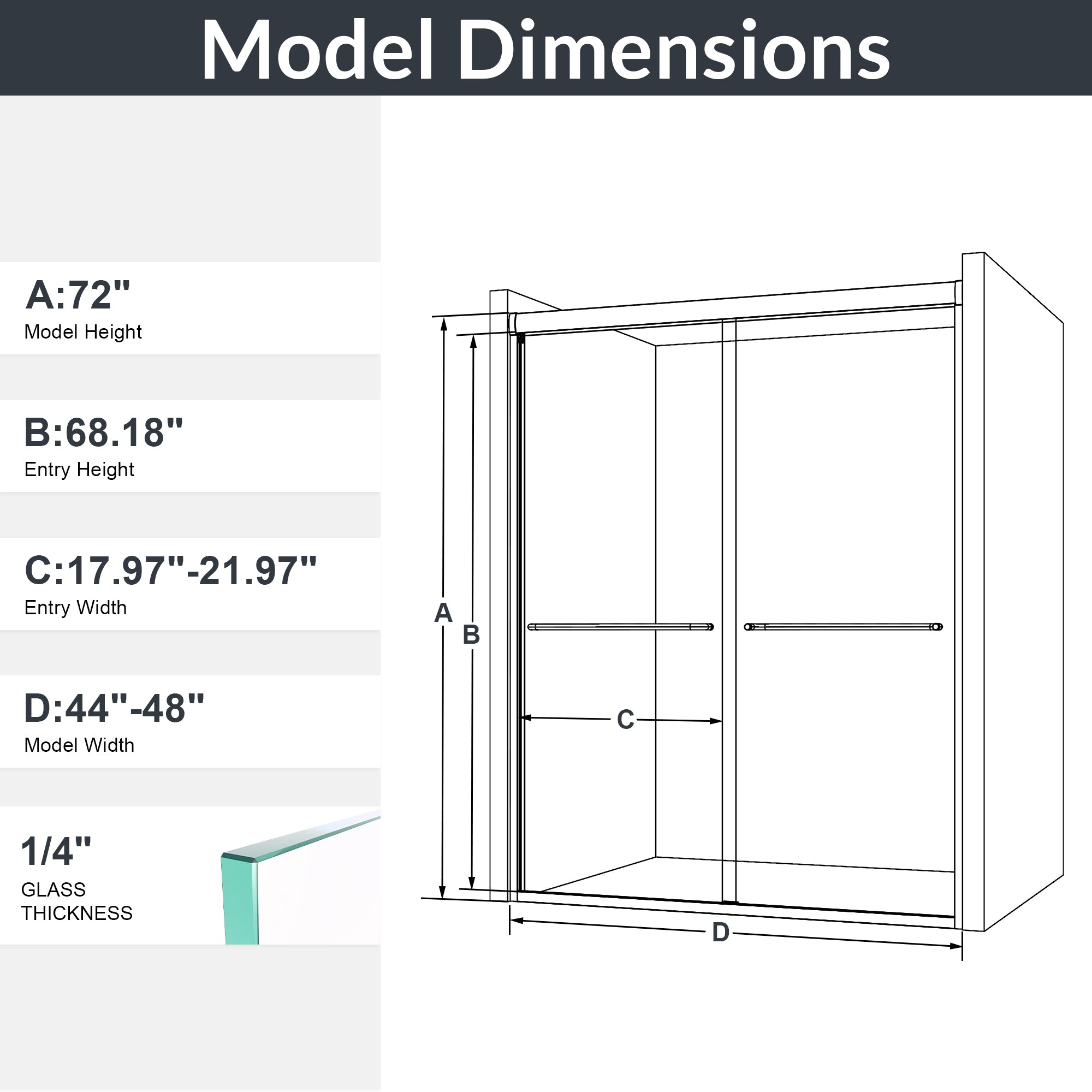 KZG chrome semi-frameless double sliding shower door with 6mm tempered glass, 44–48 in. width — image 3