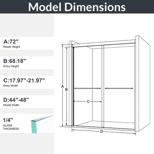 KZG chrome semi-frameless double sliding shower door with 6mm tempered glass, 44–48 in. width — image 3