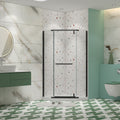Matte black frameless neo-angle pivot shower door with tempered glass — image 1