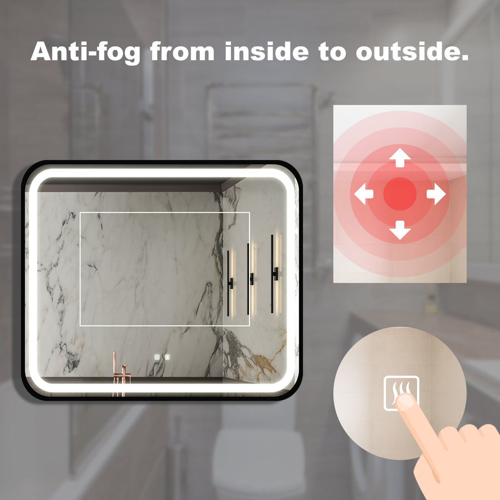 KZG 40x32 inch black metal frame LED vanity mirror with dimmable touch control and adjustable color temperature — image 6