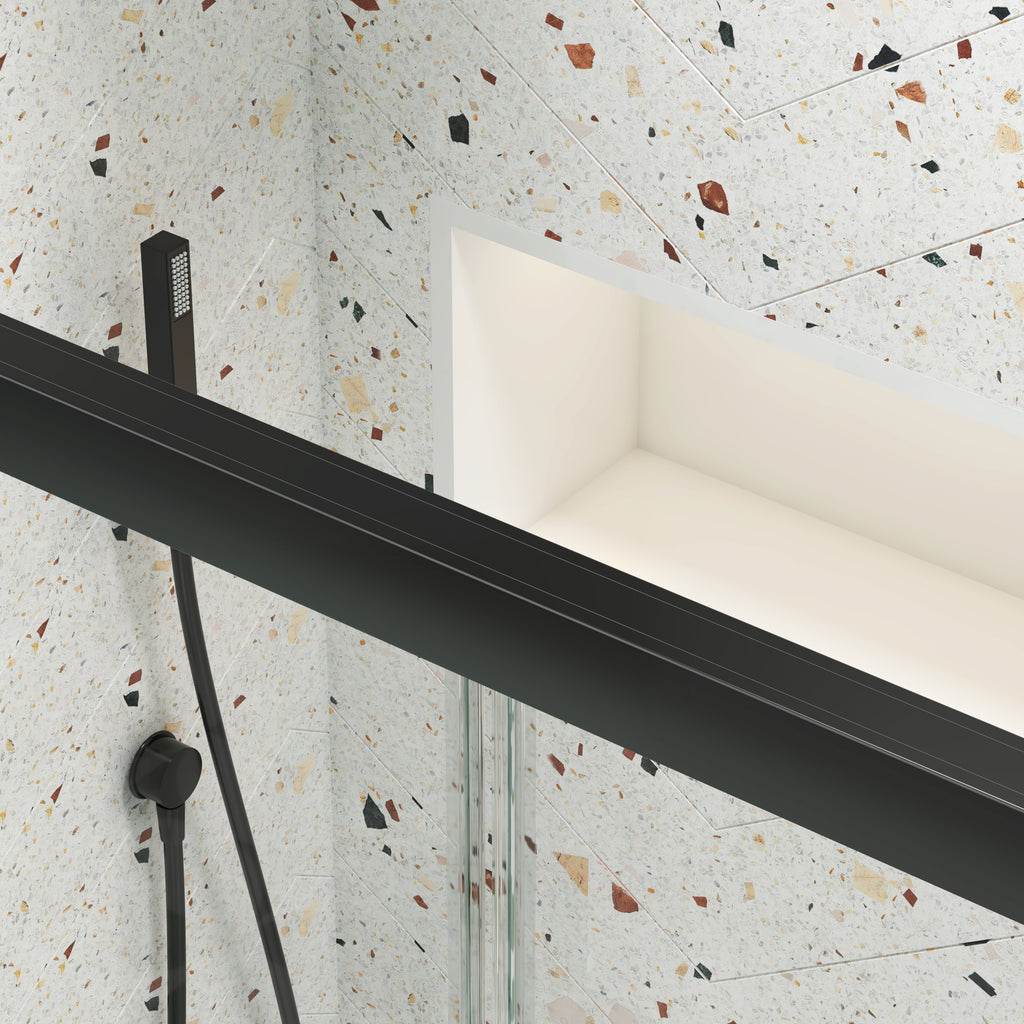 Matte black bypass sliding shower door with tempered glass — image 6