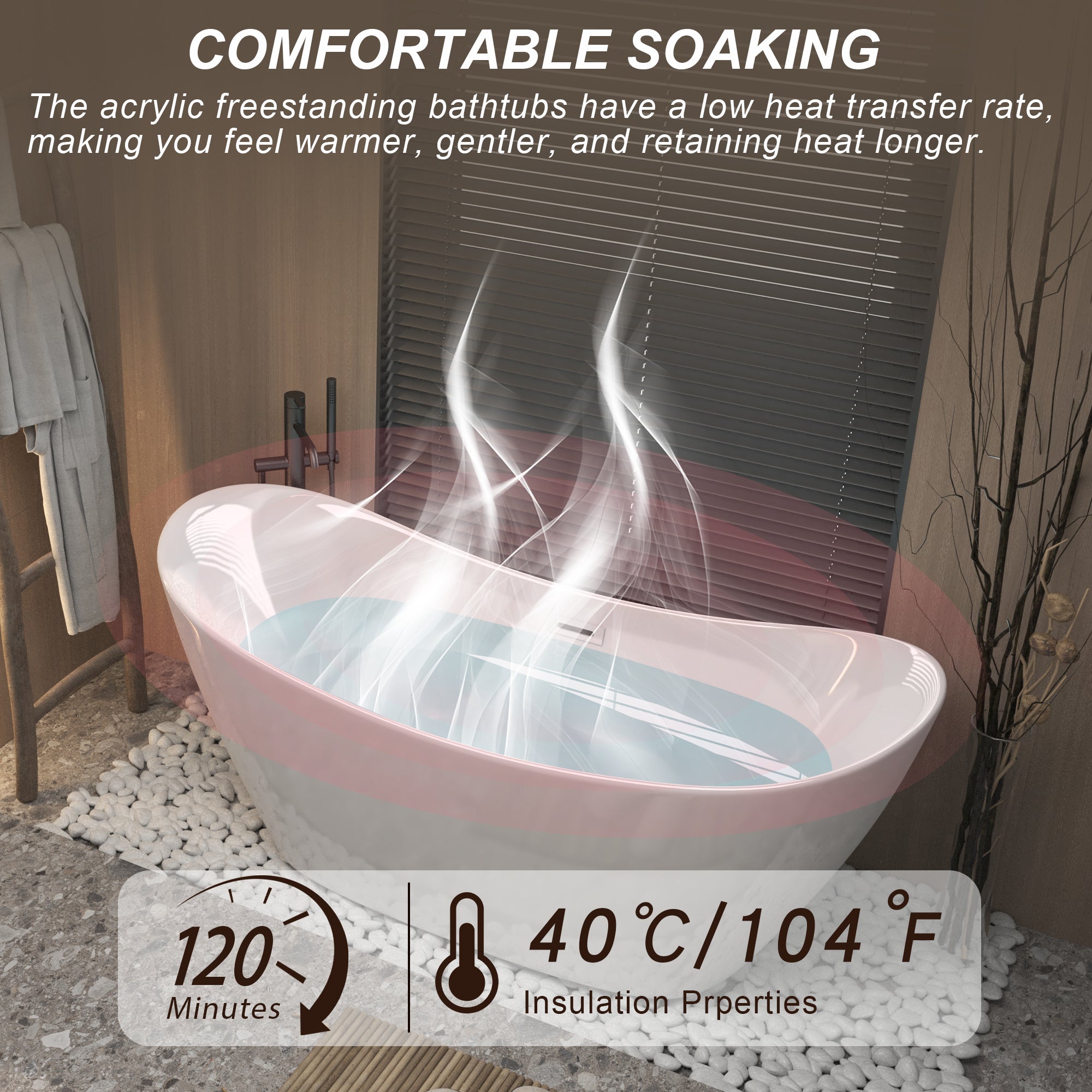 KZG modern acrylic freestanding soaking tub in gloss white with chrome overflow and drain — image 7