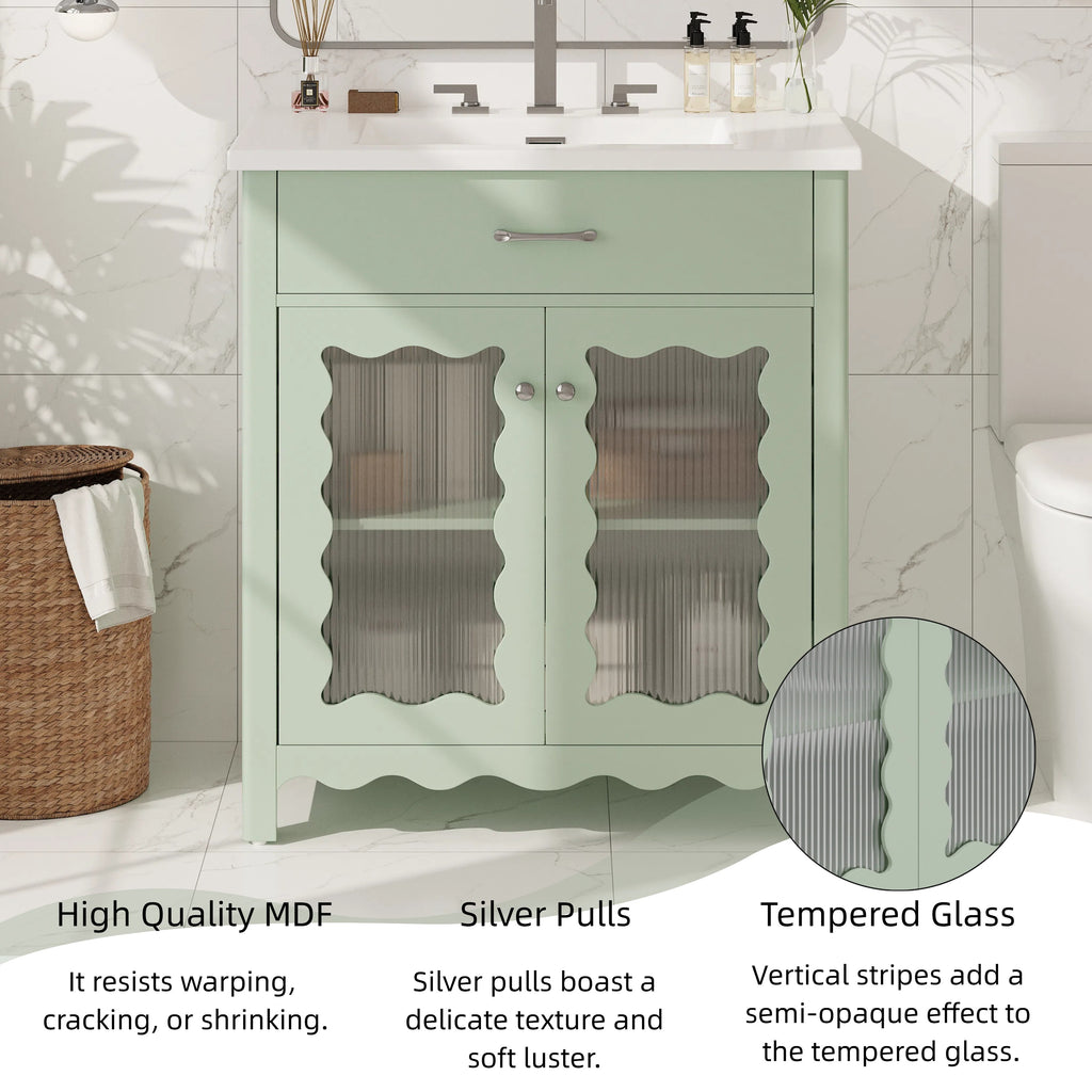 KZG modern green bathroom vanity 31 in. with tempered glass doors and rubber wood legs — image 7
