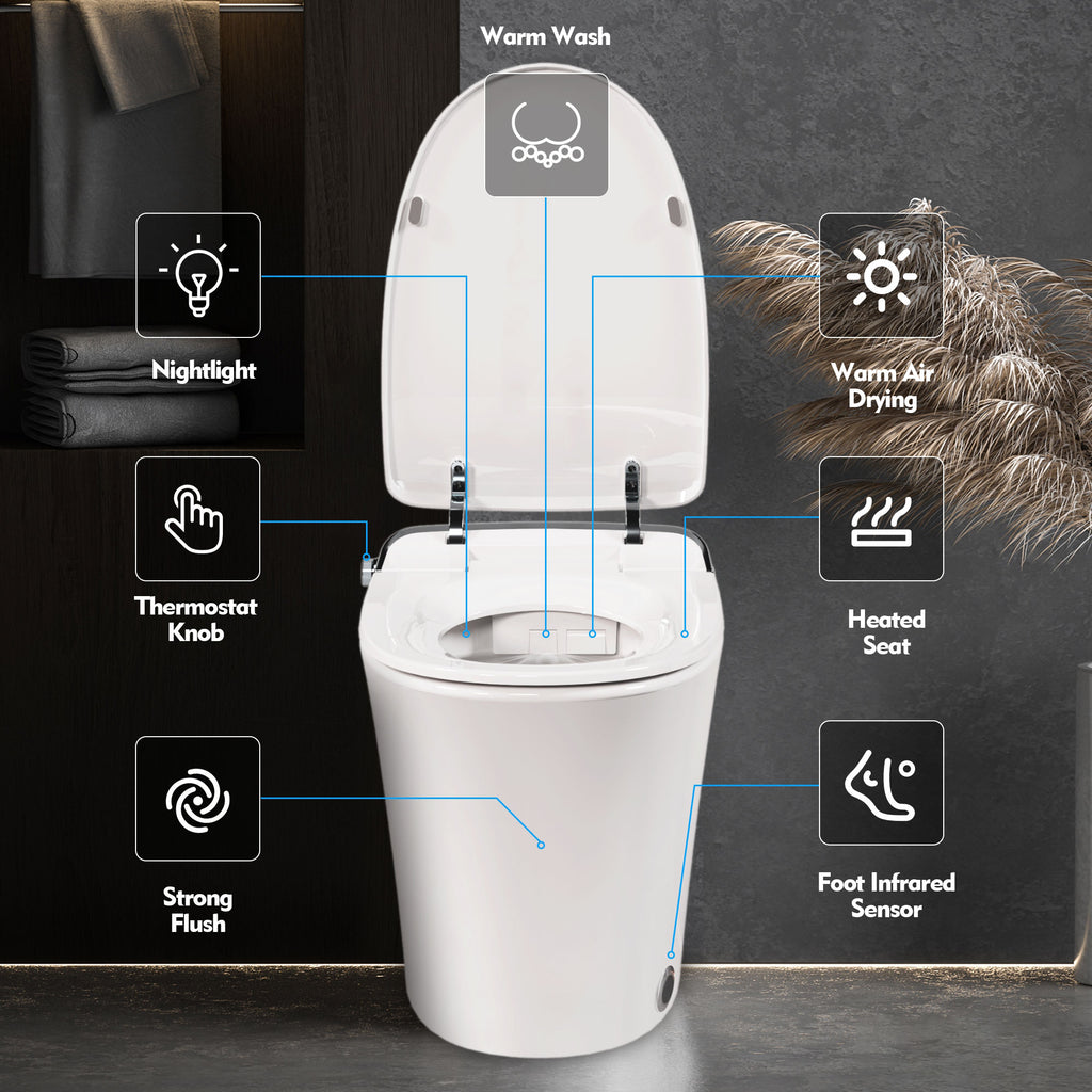 White elongated smart bidet toilet with heated seat and dryer — image 2