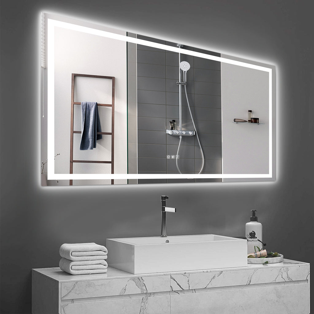 Frameless LED bathroom mirror, 72 in. × 36 in., with dimmable touch control — image 3