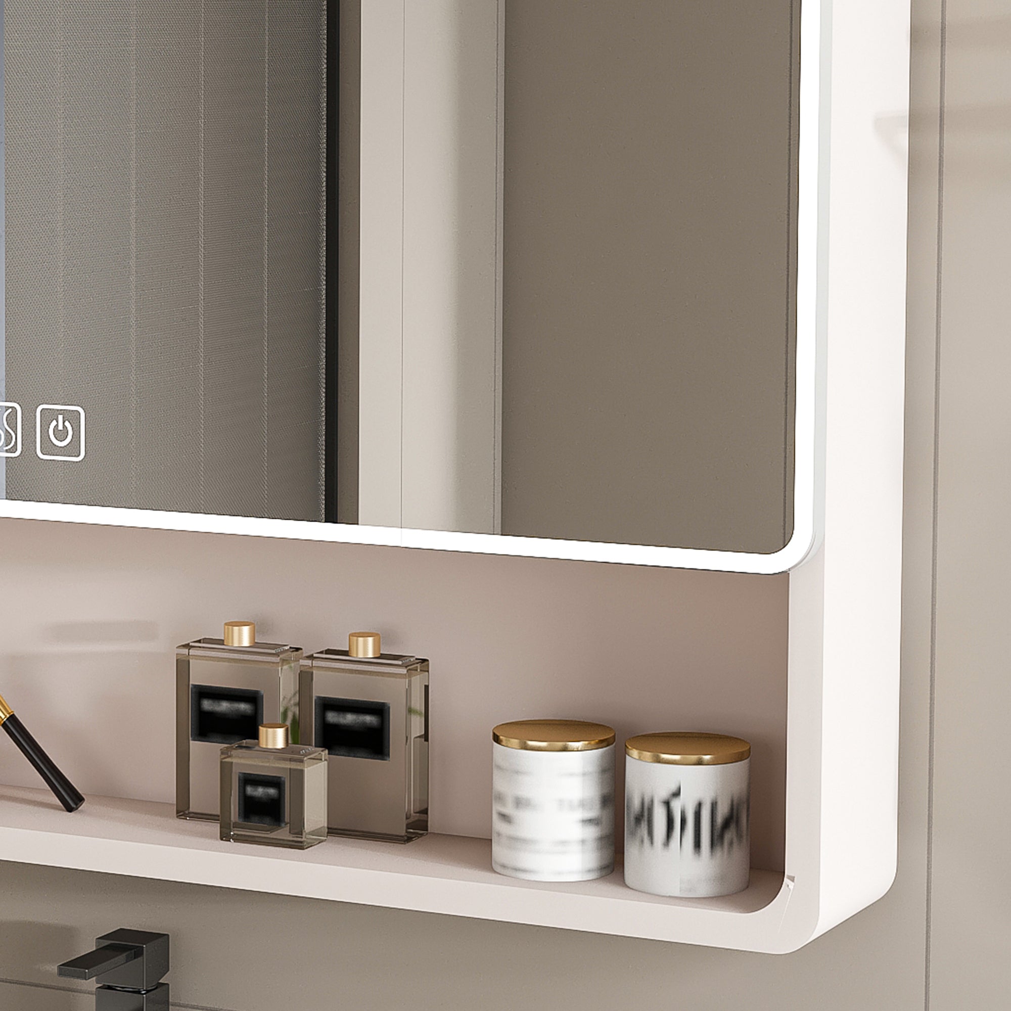 KZG 35 x 28 inch khaki aluminum LED medicine cabinet mirror with defogging function — image 5