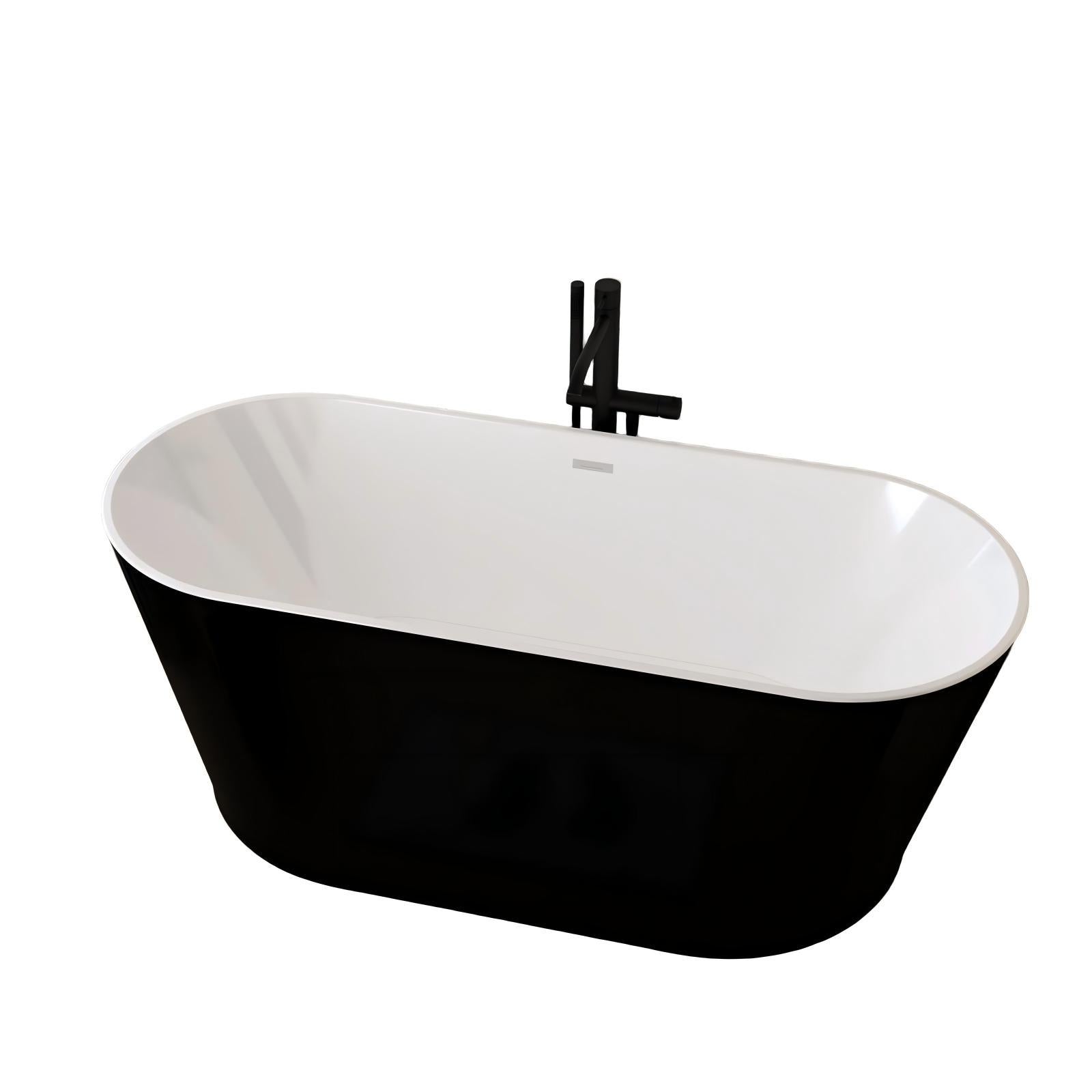 KZG 59-inch glossy black acrylic freestanding soaking tub with chrome drain — image 1