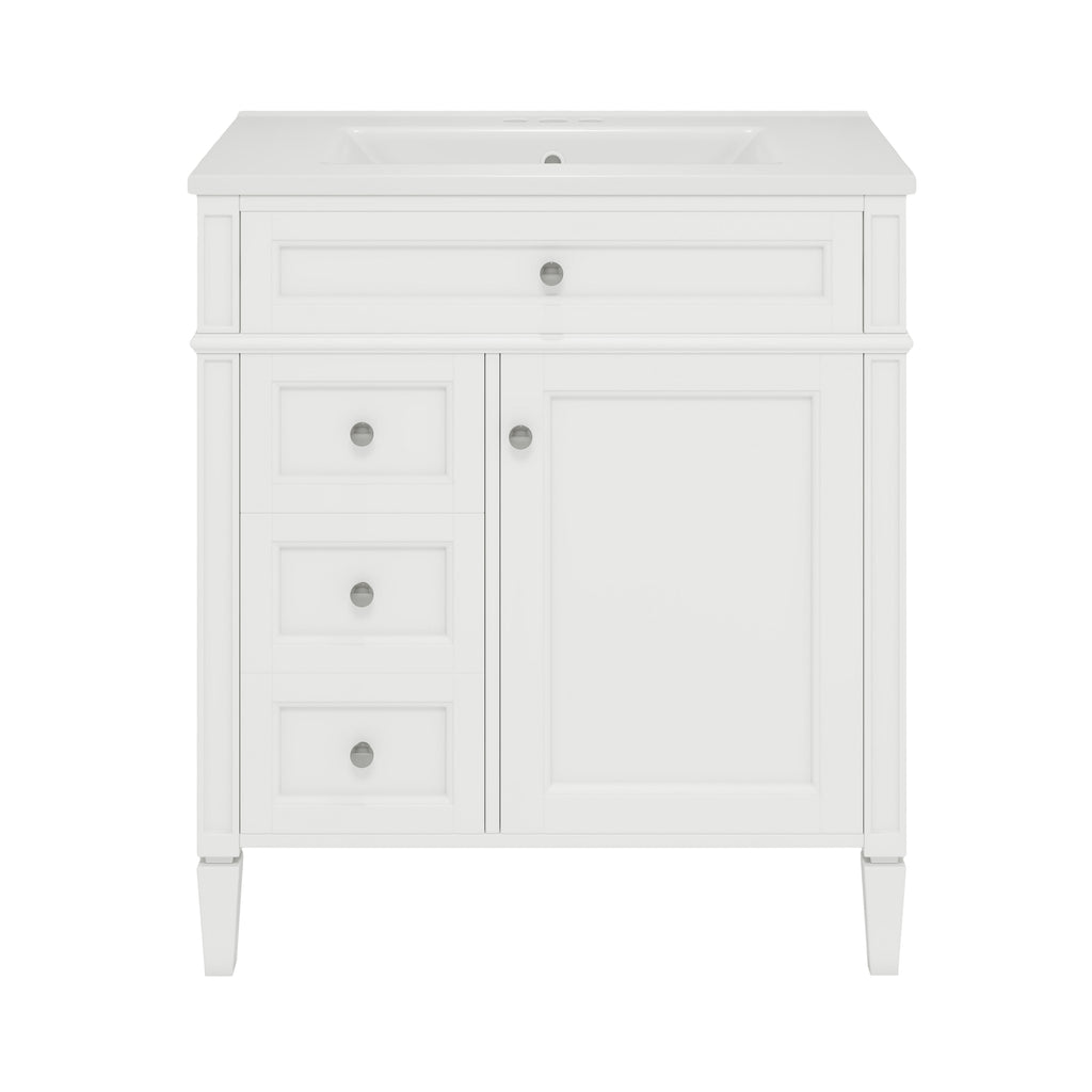 KZG 30-inch modern white bathroom vanity with ceramic sink and drawer storage — image 1