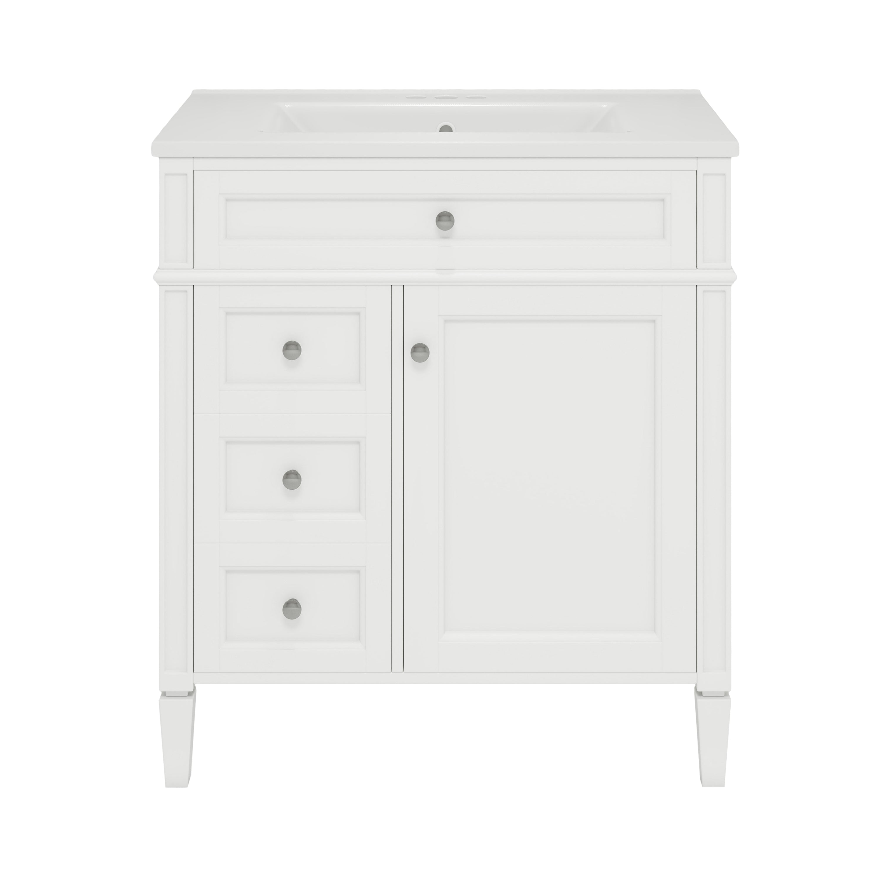 KZG 30-inch modern white bathroom vanity with ceramic sink and drawer storage — image 1