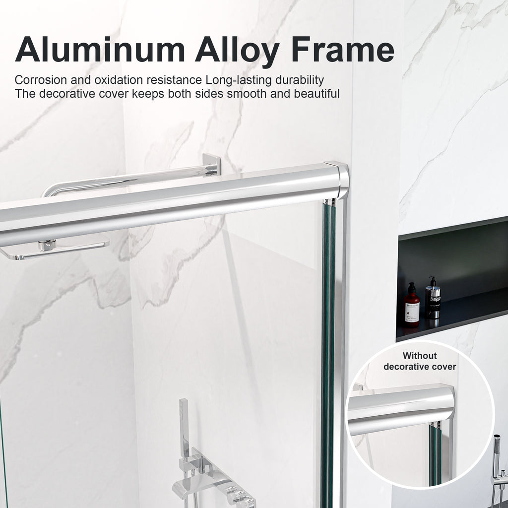 KZG chrome semi-frameless double sliding shower door with 6mm tempered glass, 44–48 in. width — image 5