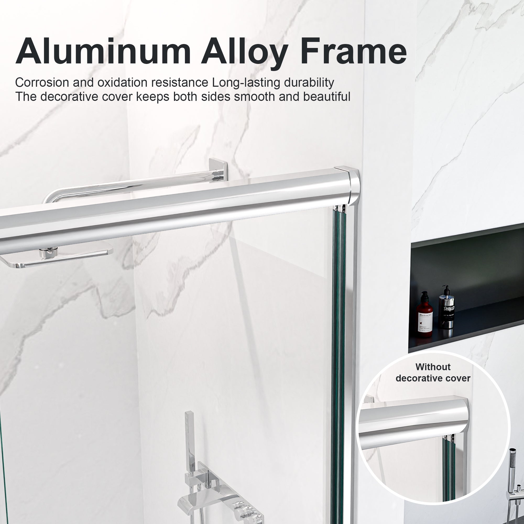 KZG chrome semi-frameless double sliding shower door with 6mm tempered glass, 44–48 in. width — image 5